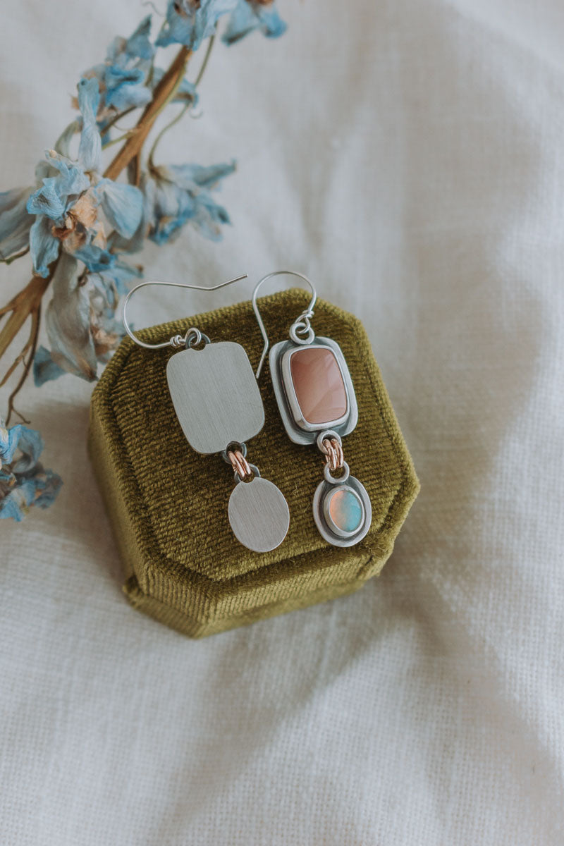 Pink Imperial Jasper + Synthetic Opal Dangle Earrings