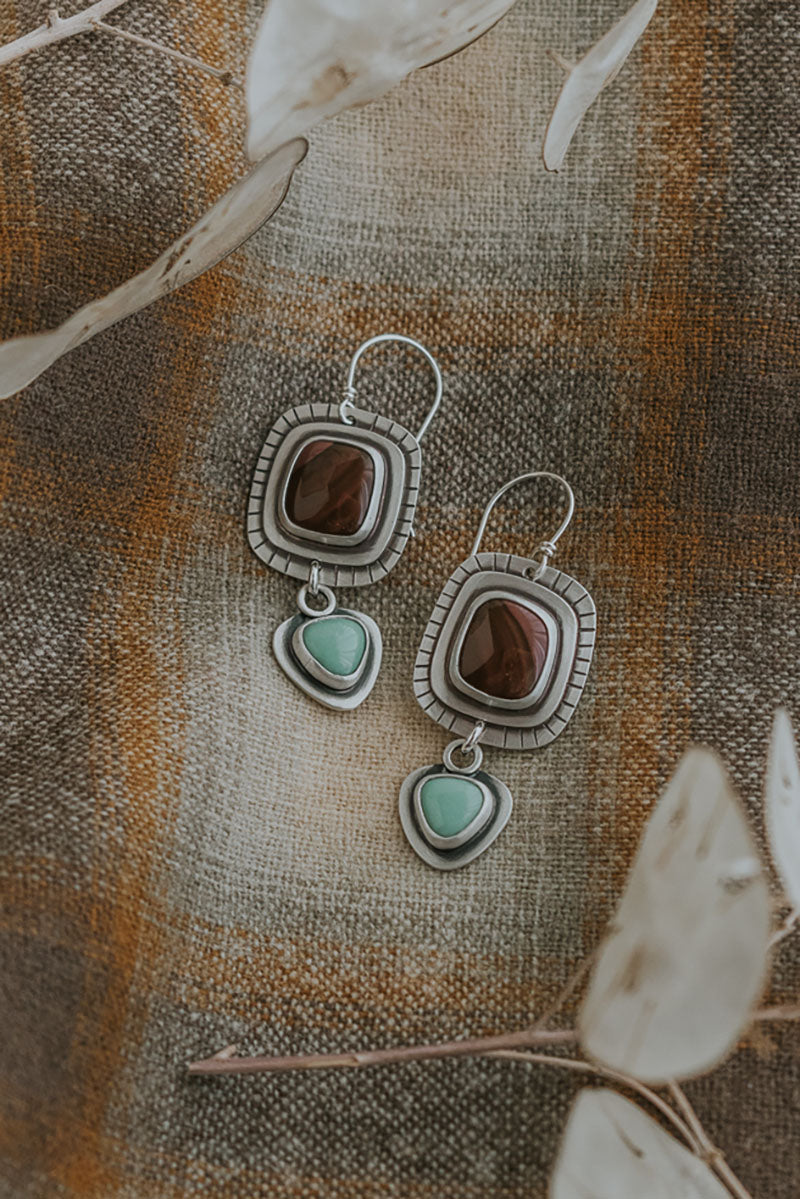 Red Imperial Jasper + Variscite Dangle Earrings