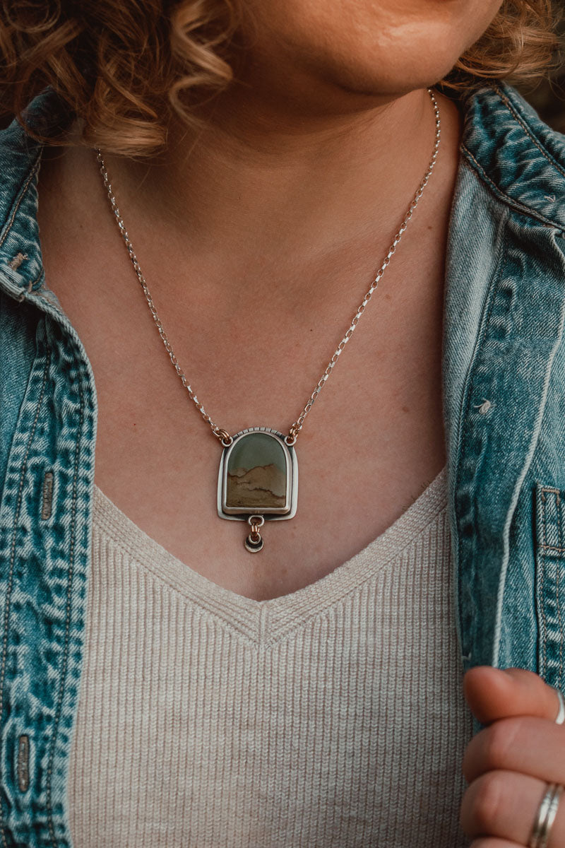 Picture Jasper + Silver Dot Statement Necklace