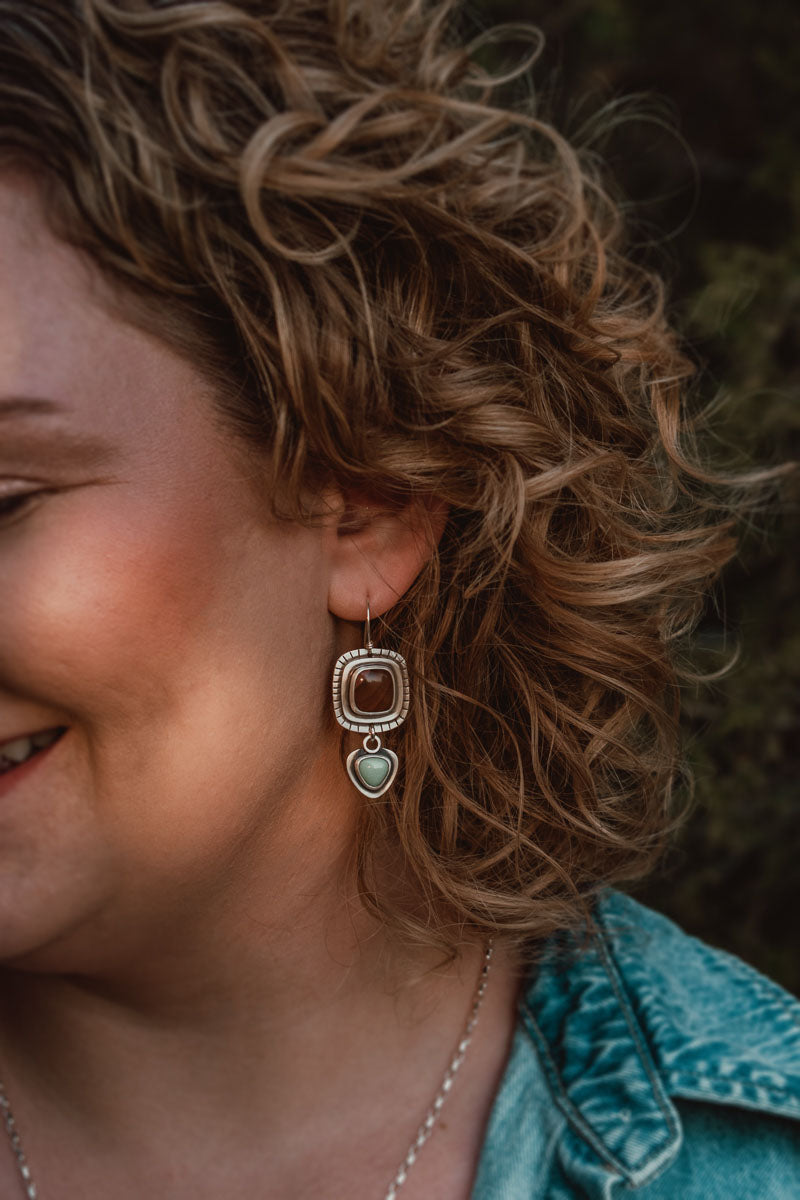 Red Imperial Jasper + Variscite Dangle Earrings
