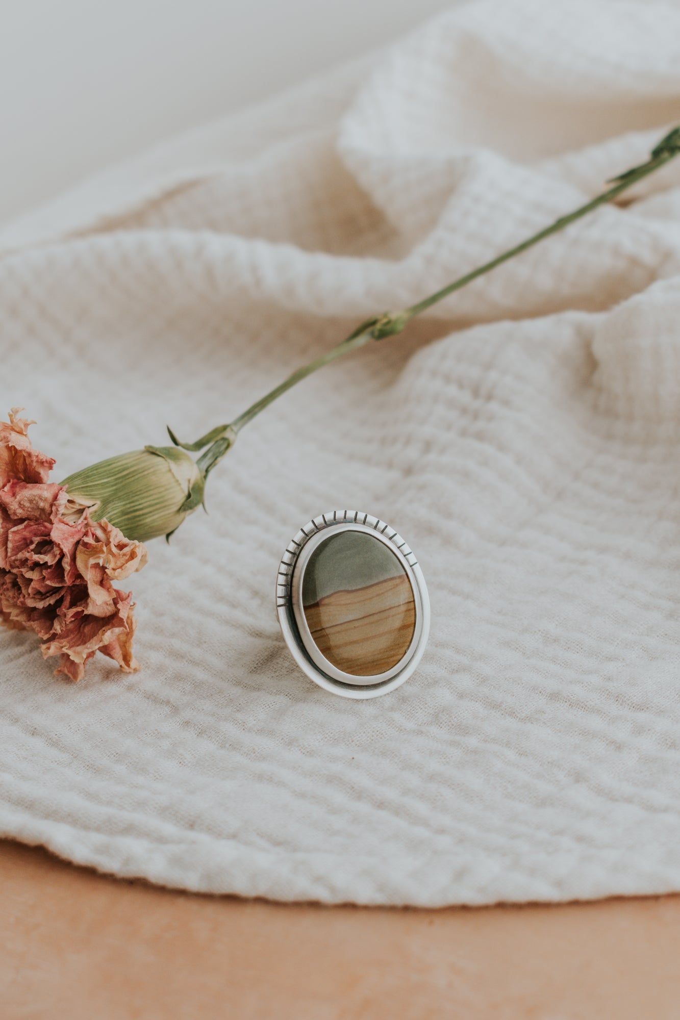 Large Oval Picture Jasper Statement Ring - Size 7.75