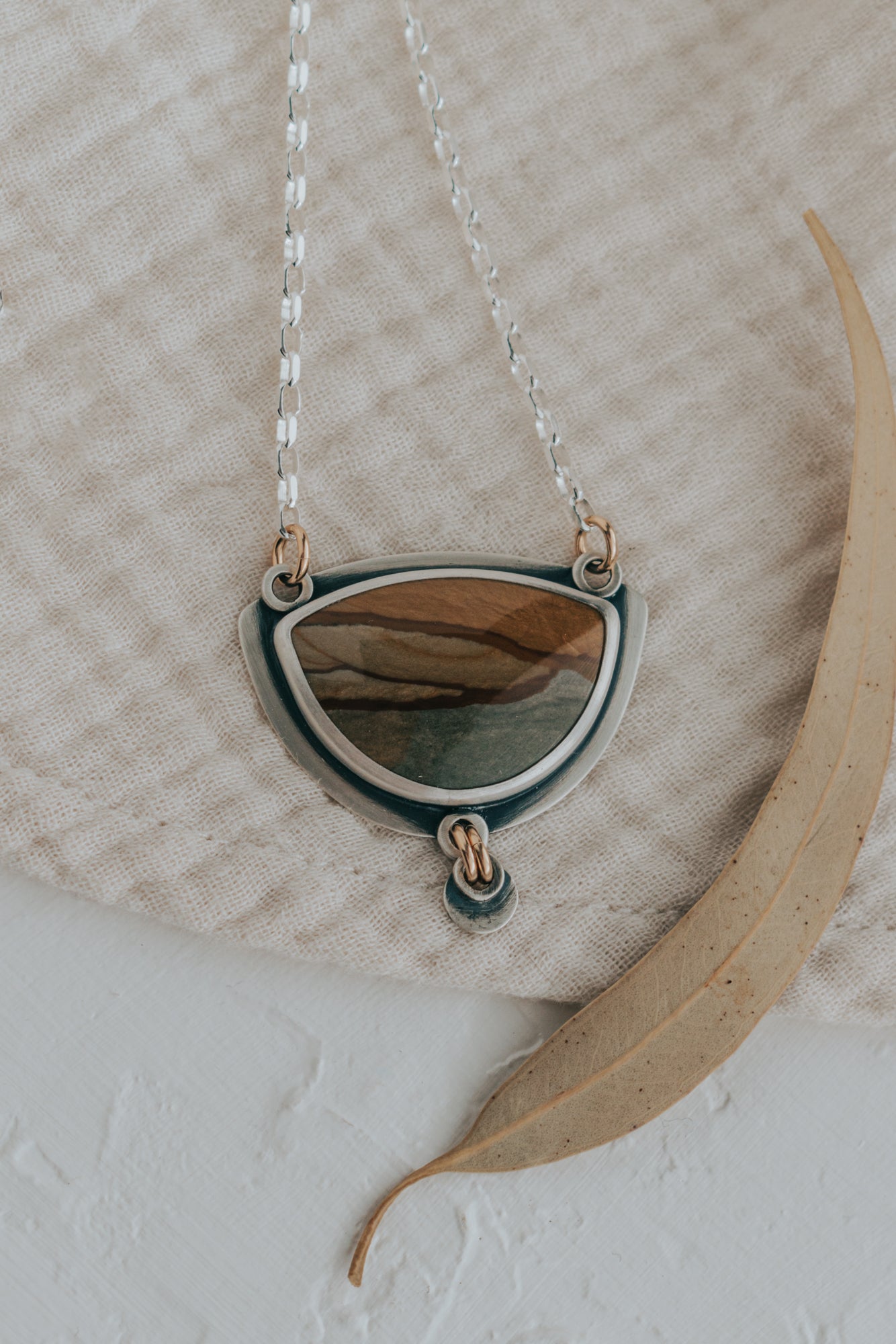 Half Moon Picture Jasper Dangle Necklace