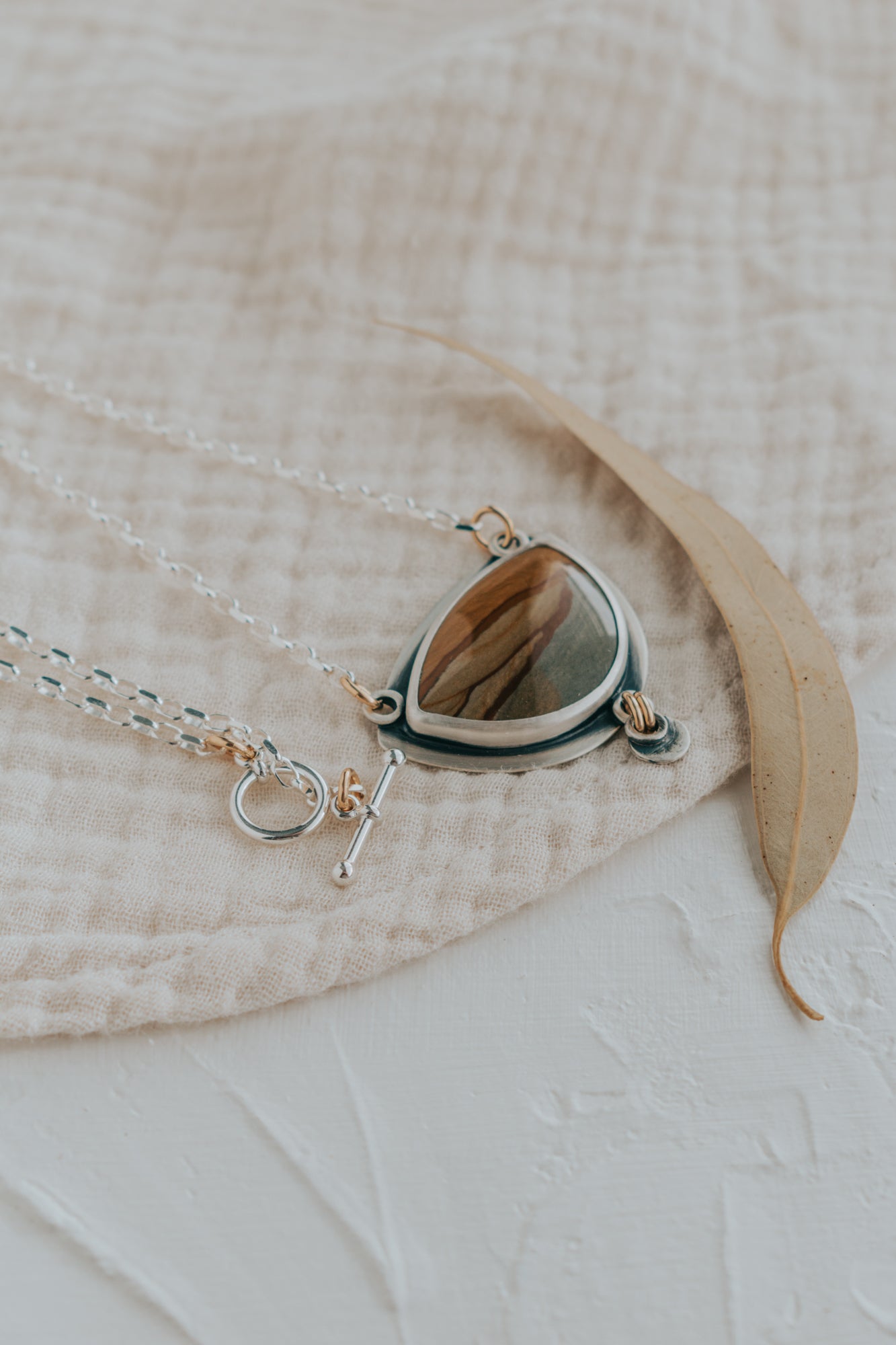 Half Moon Picture Jasper Dangle Necklace