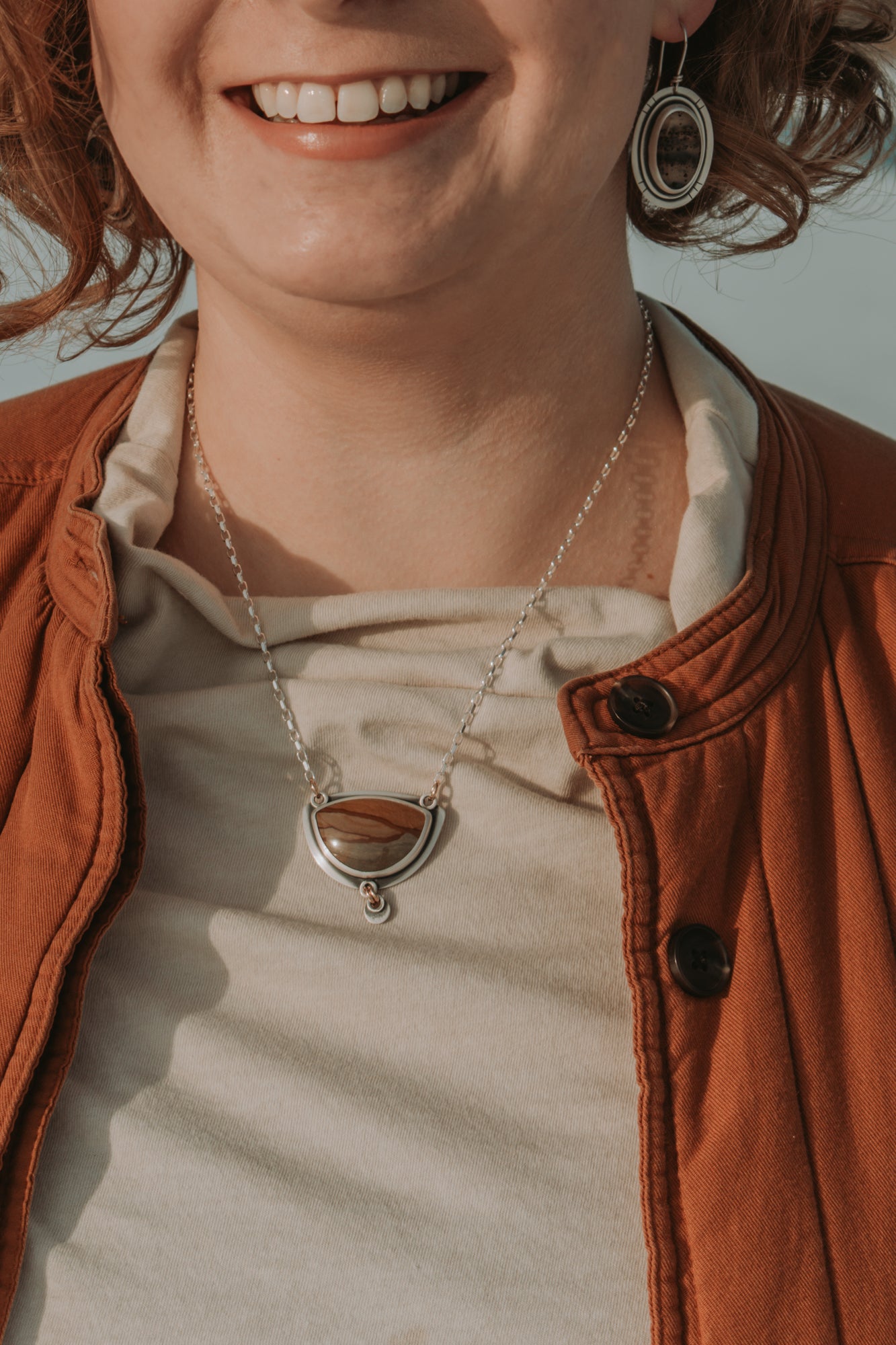 Half Moon Picture Jasper Dangle Necklace