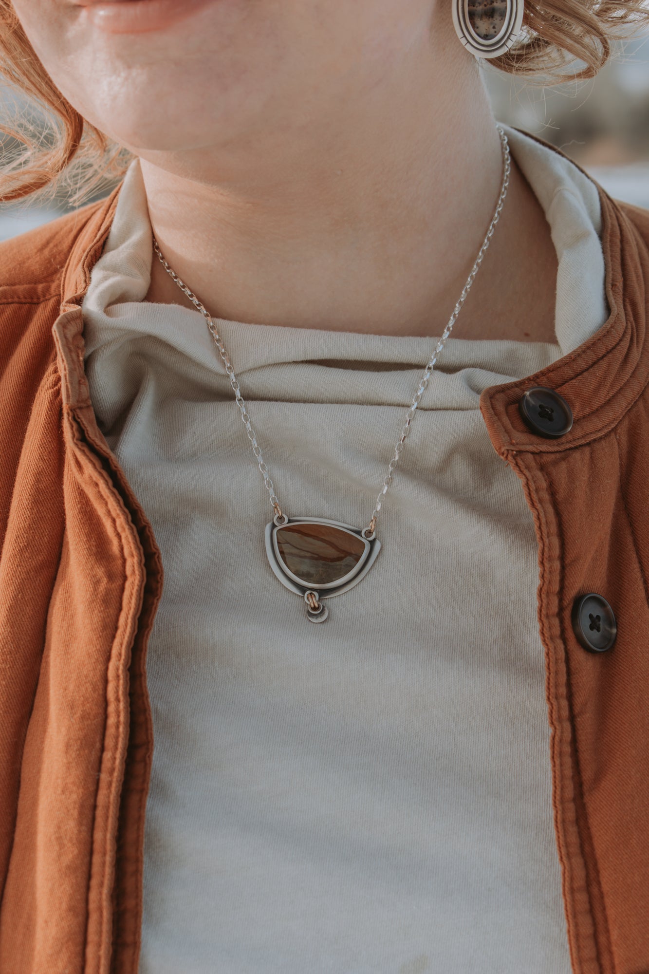 Half Moon Picture Jasper Dangle Necklace