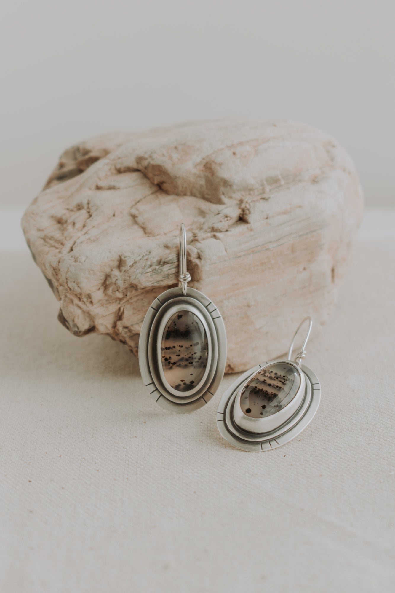 Oval Montana Agate Statement Earrings