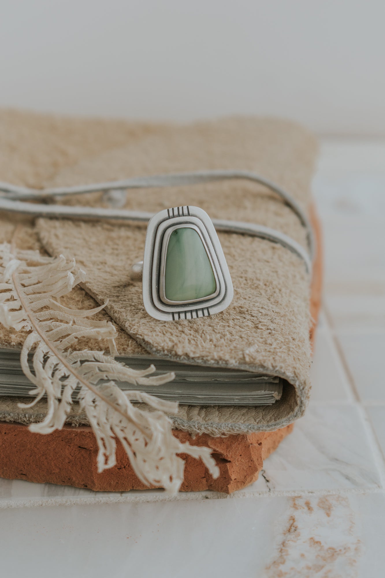 Light Mint Green Imperial Jasper Statement Ring - Size 8.25