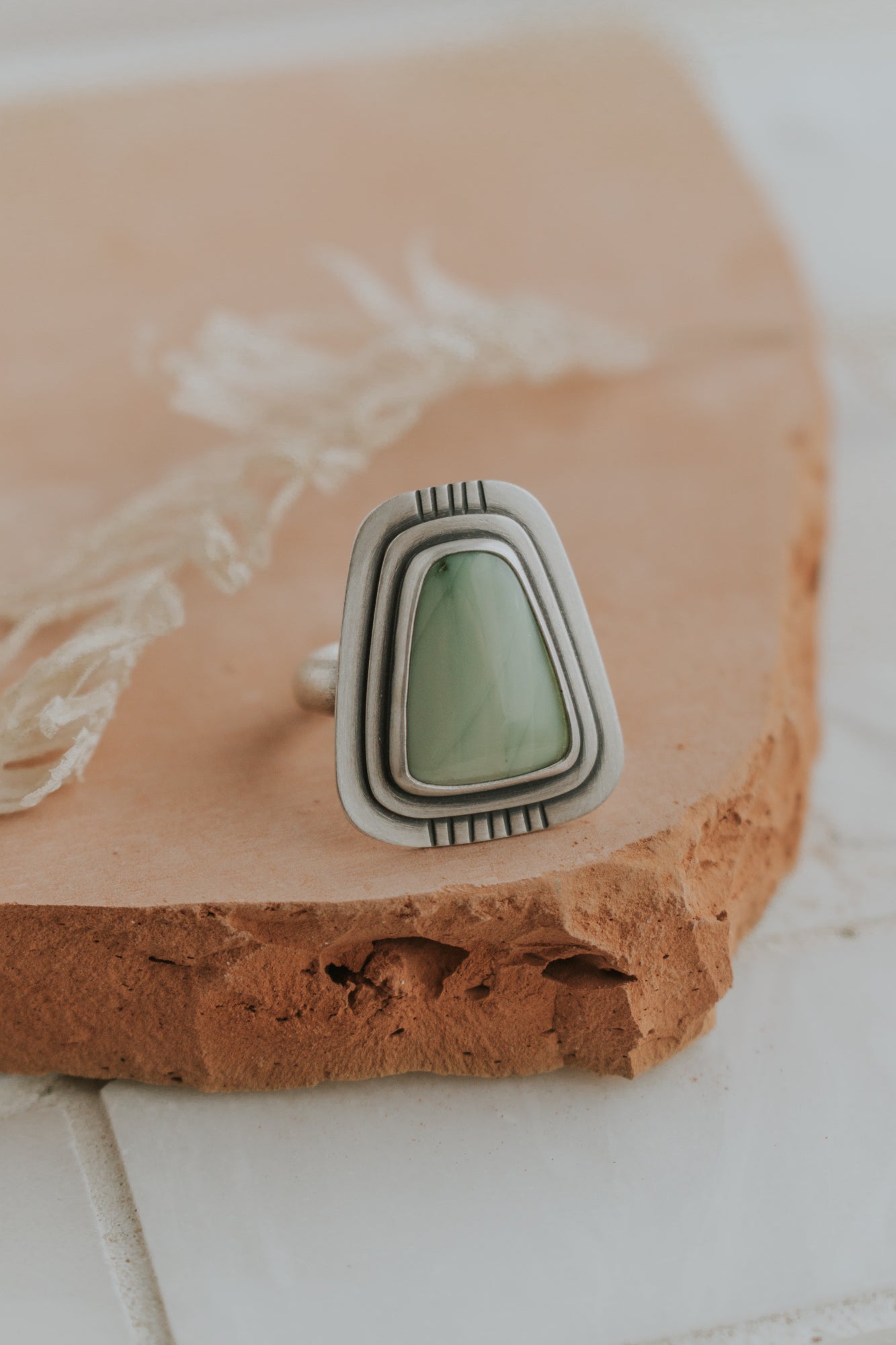 Light Mint Green Imperial Jasper Statement Ring - Size 8.25