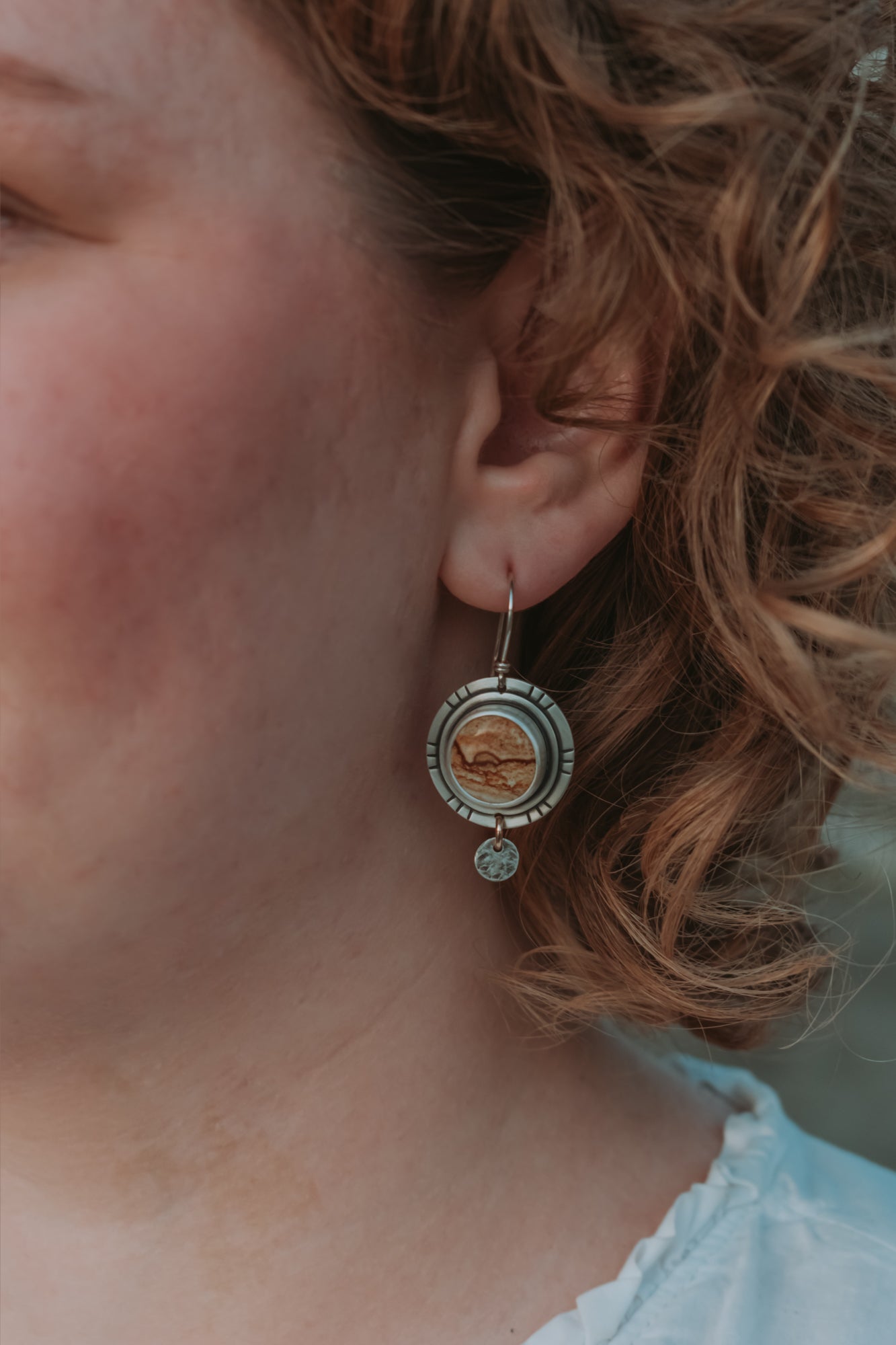 Picture Jasper + Silver Dot Dangle Earrings