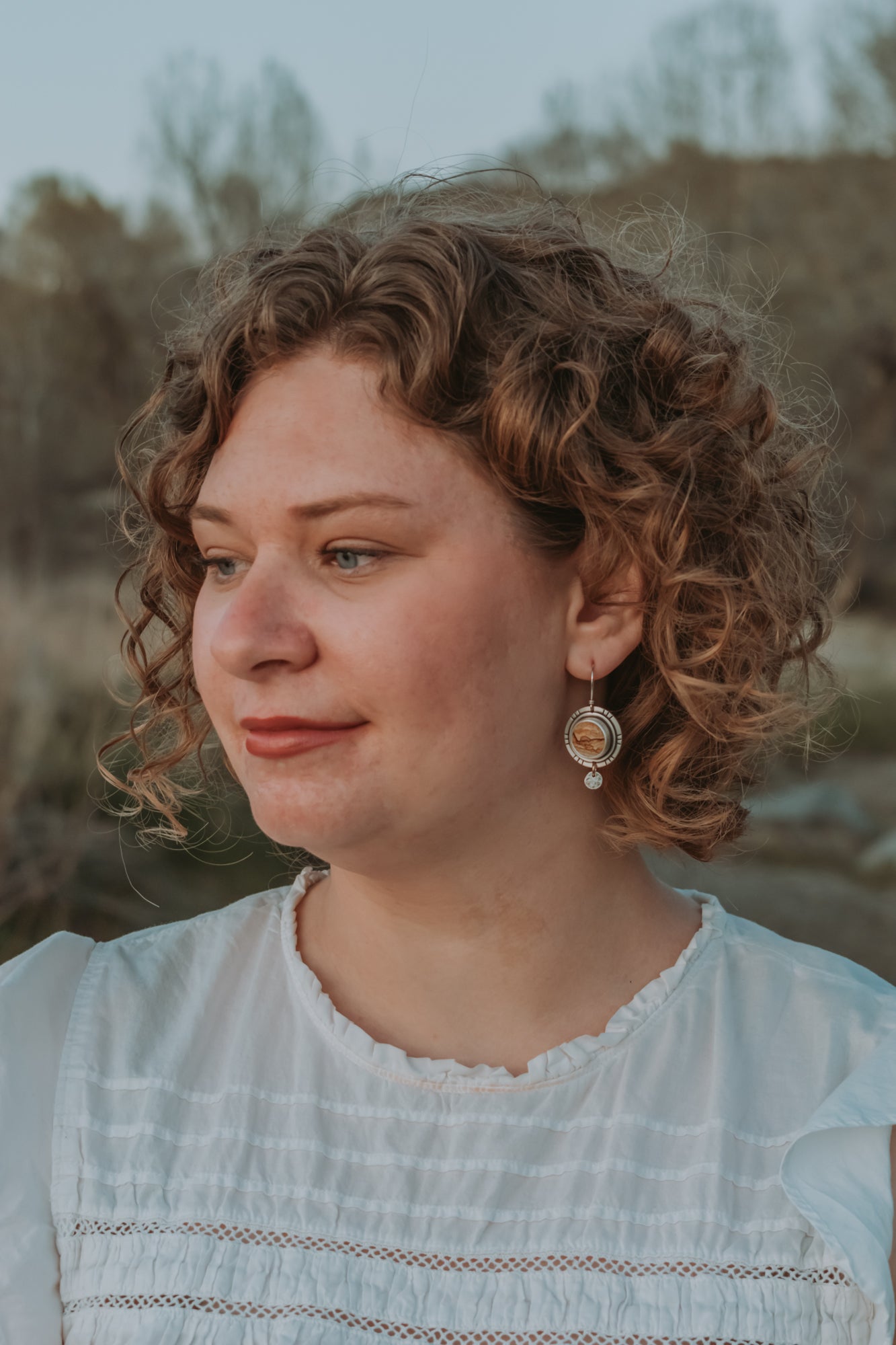 Picture Jasper + Silver Dot Dangle Earrings