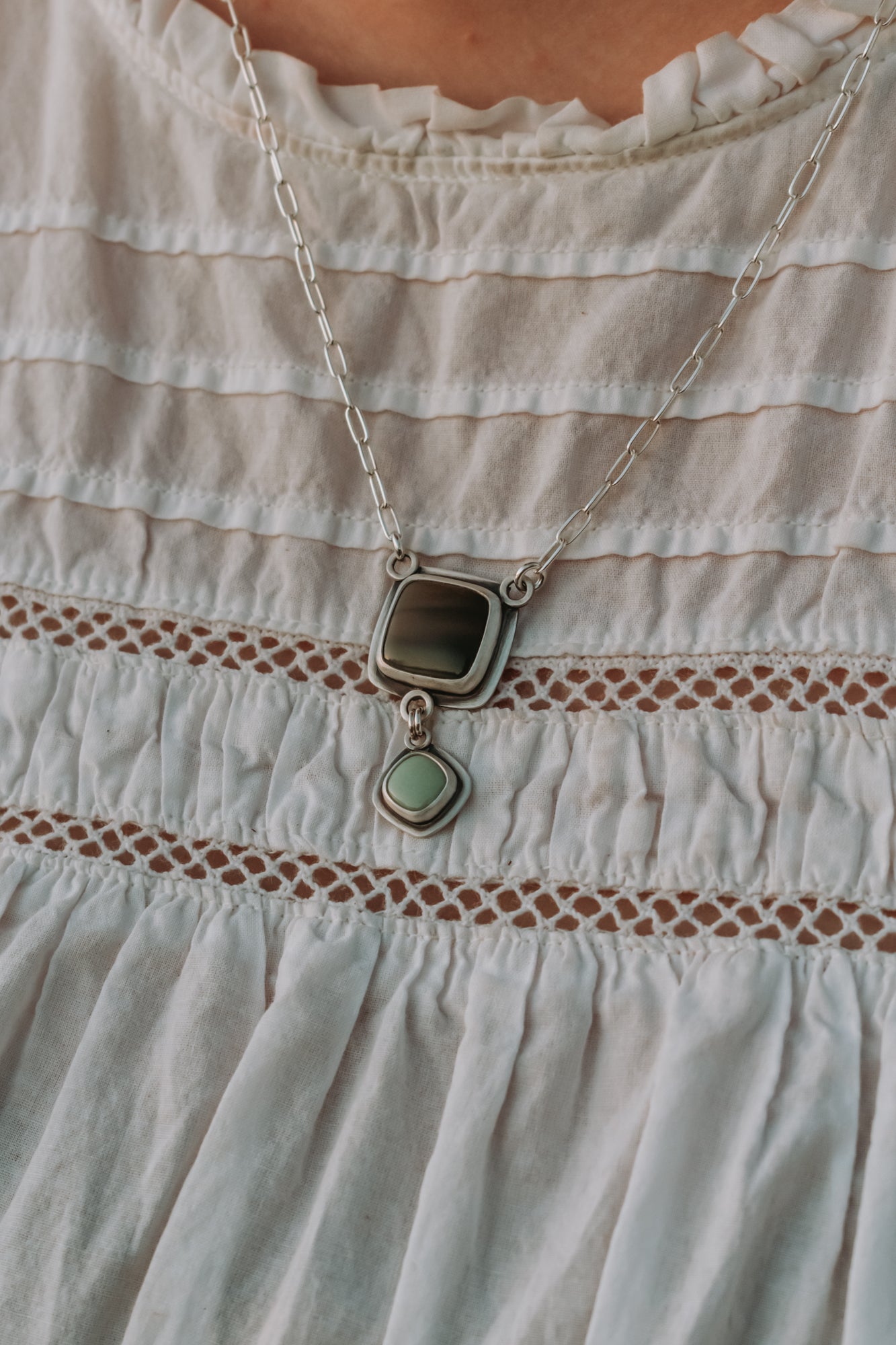 Moody Imperial Jasper + Variscite Necklace