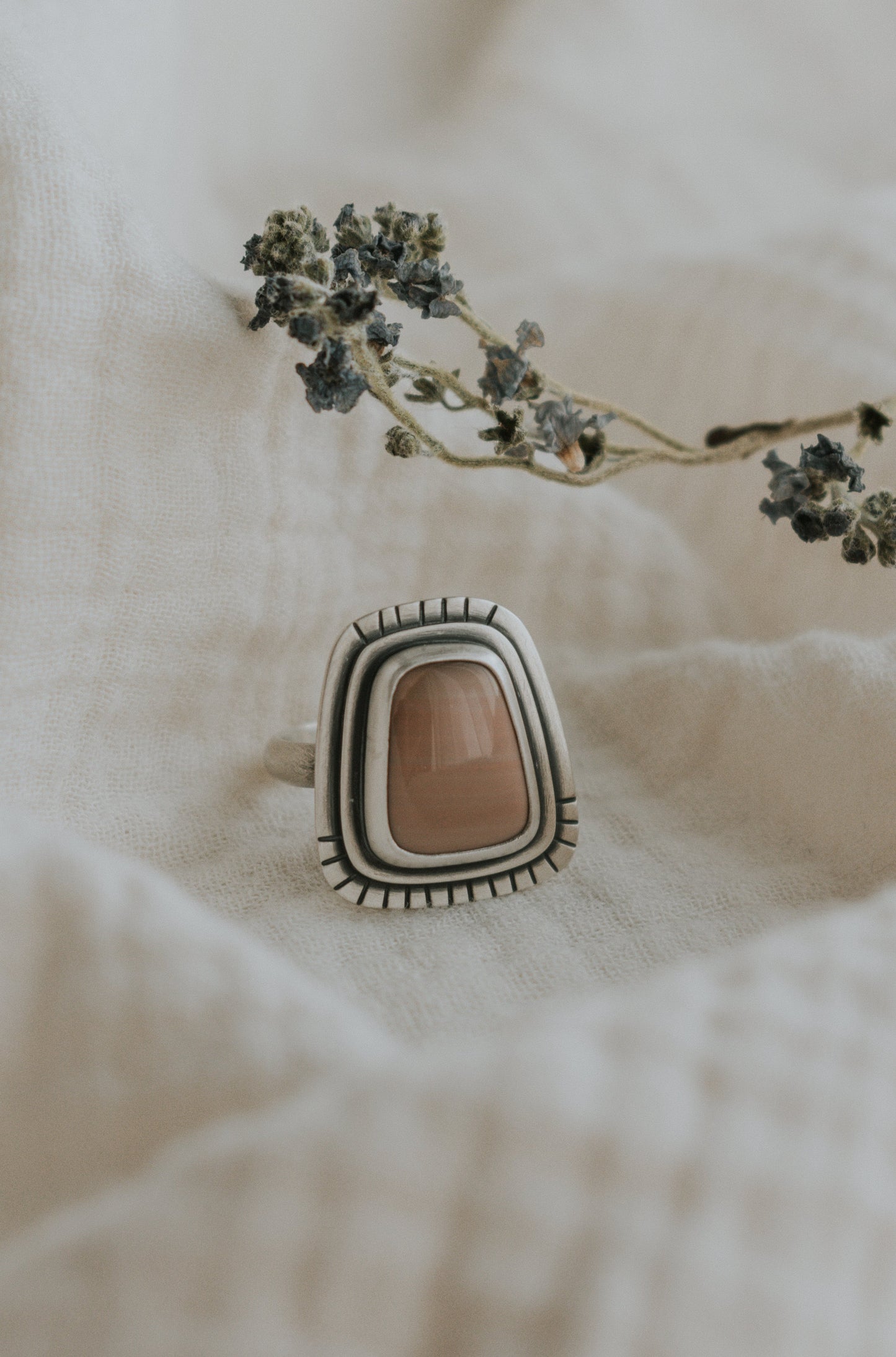 Light Pink Imperial Jasper Statement Ring - Size 7.75