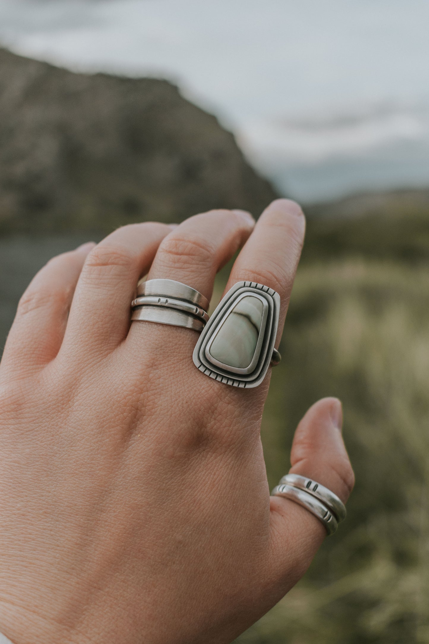 Light Green Imperial Jasper Statement Ring - Size 9.5