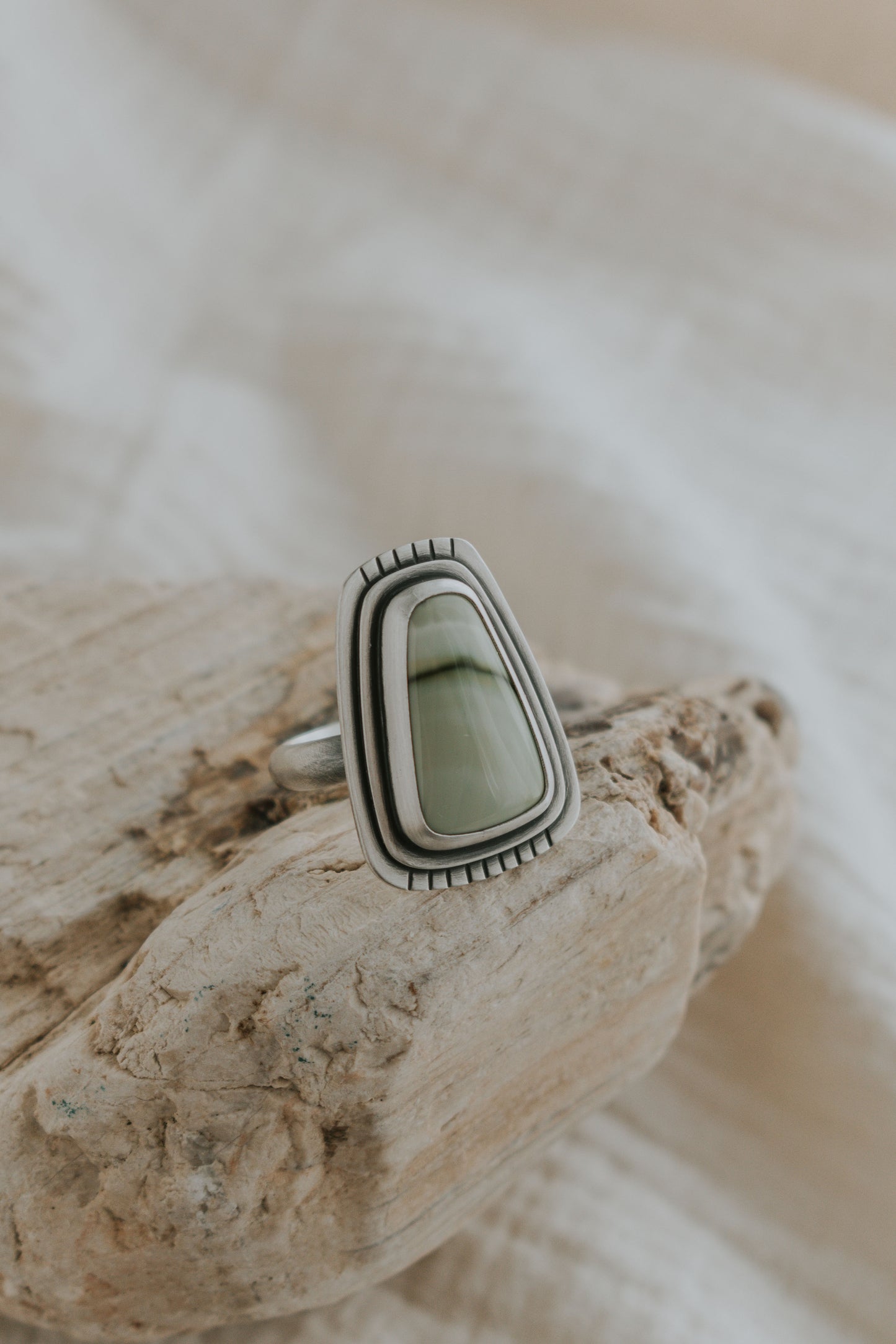 Light Green Imperial Jasper Statement Ring - Size 9.5