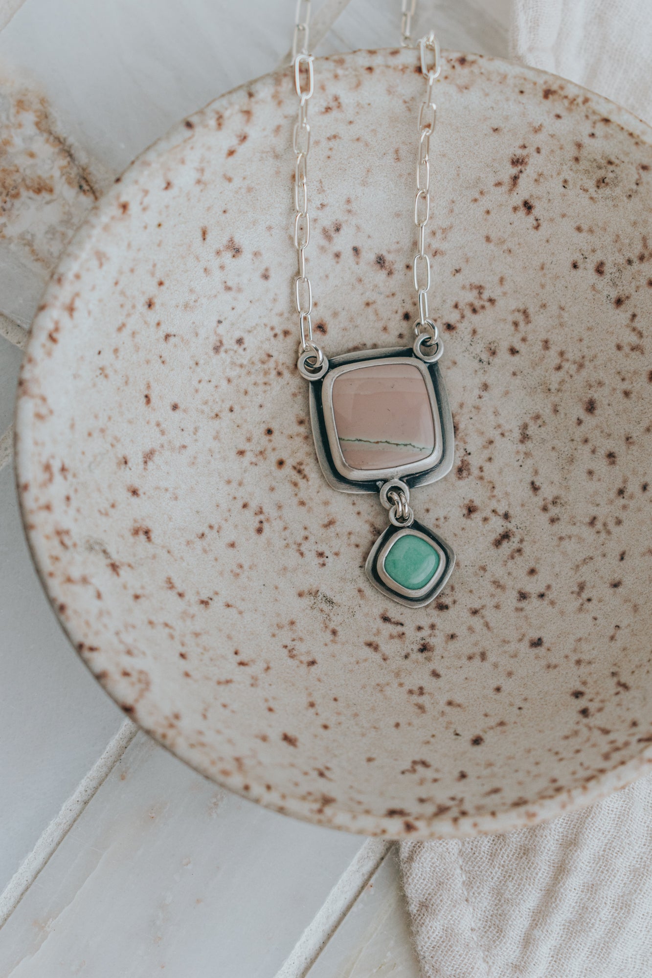 Pink Imperial Jasper + Variscite Necklace