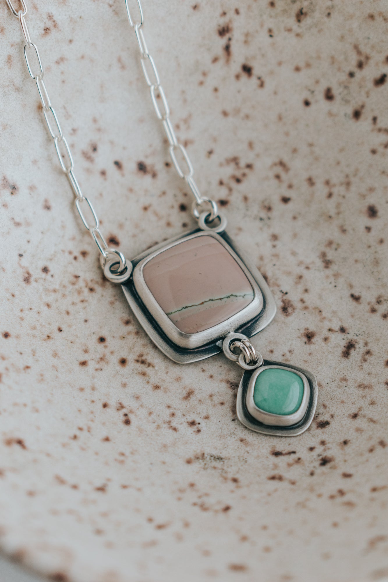 Pink Imperial Jasper + Variscite Necklace