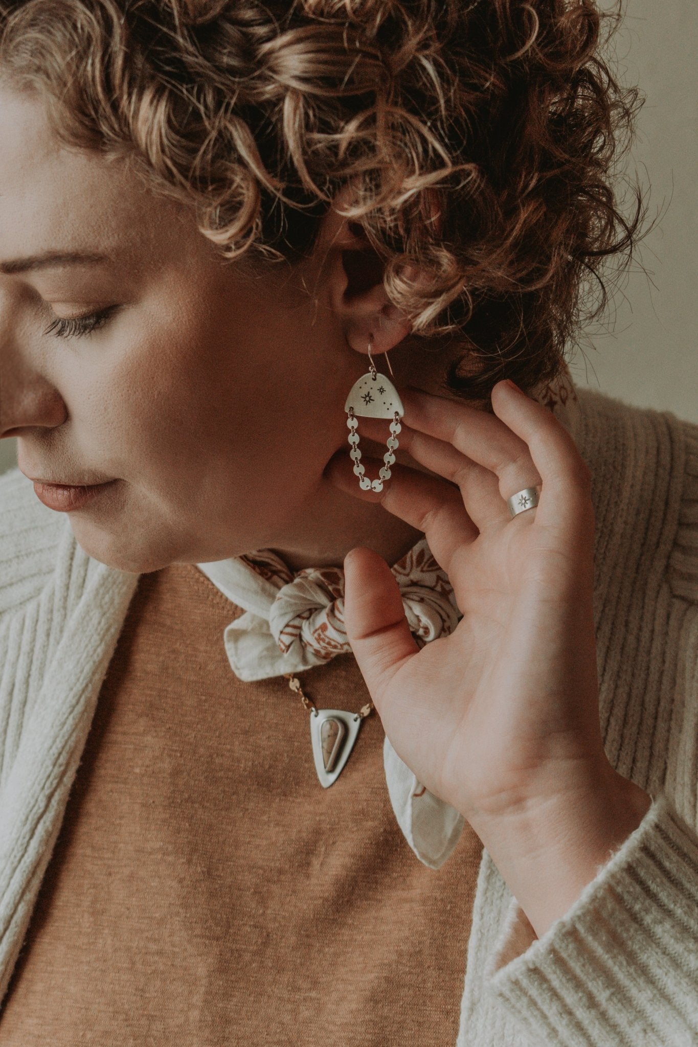Cosmic Dangler Earrings, All Silver - Third Hand Silversmith handmade jewelry, Bozeman, Montana