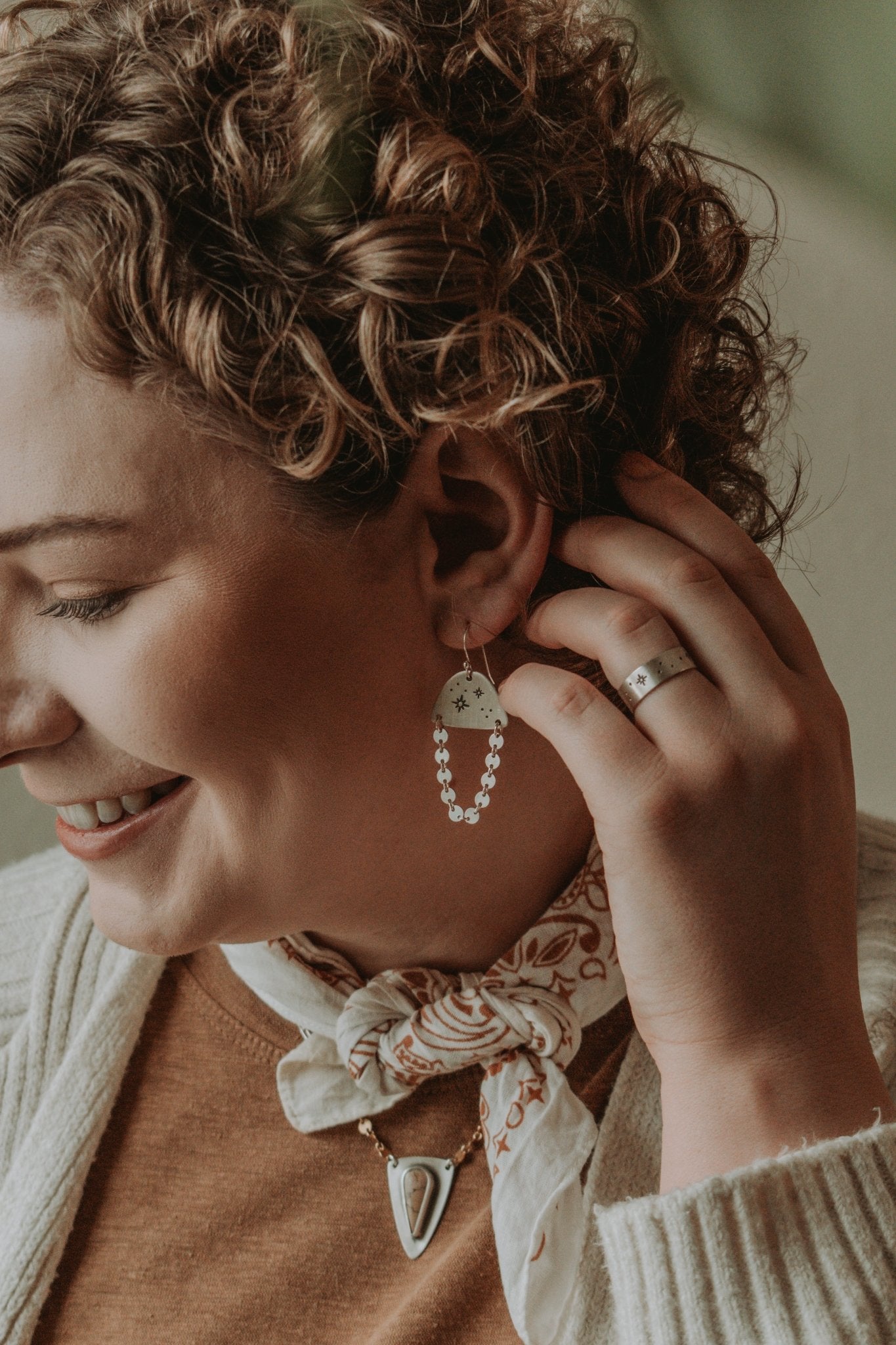Cosmic Dangler Earrings, All Silver - Third Hand Silversmith handmade jewelry, Bozeman, Montana