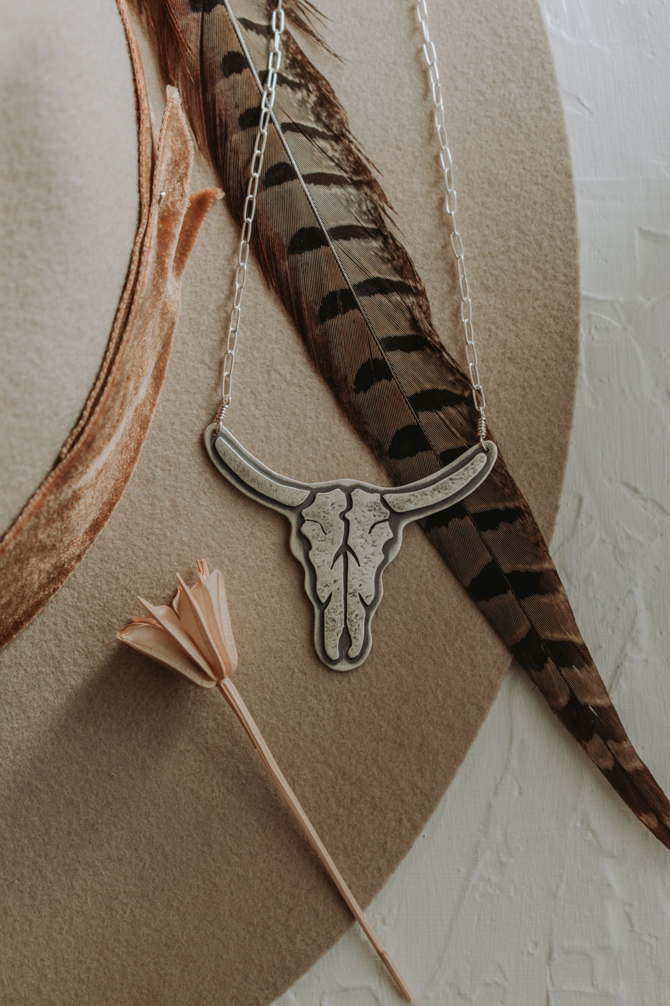 Cow Skull Necklace - Third Hand Silversmith LLC handmade jewelry, Bozeman, Montana