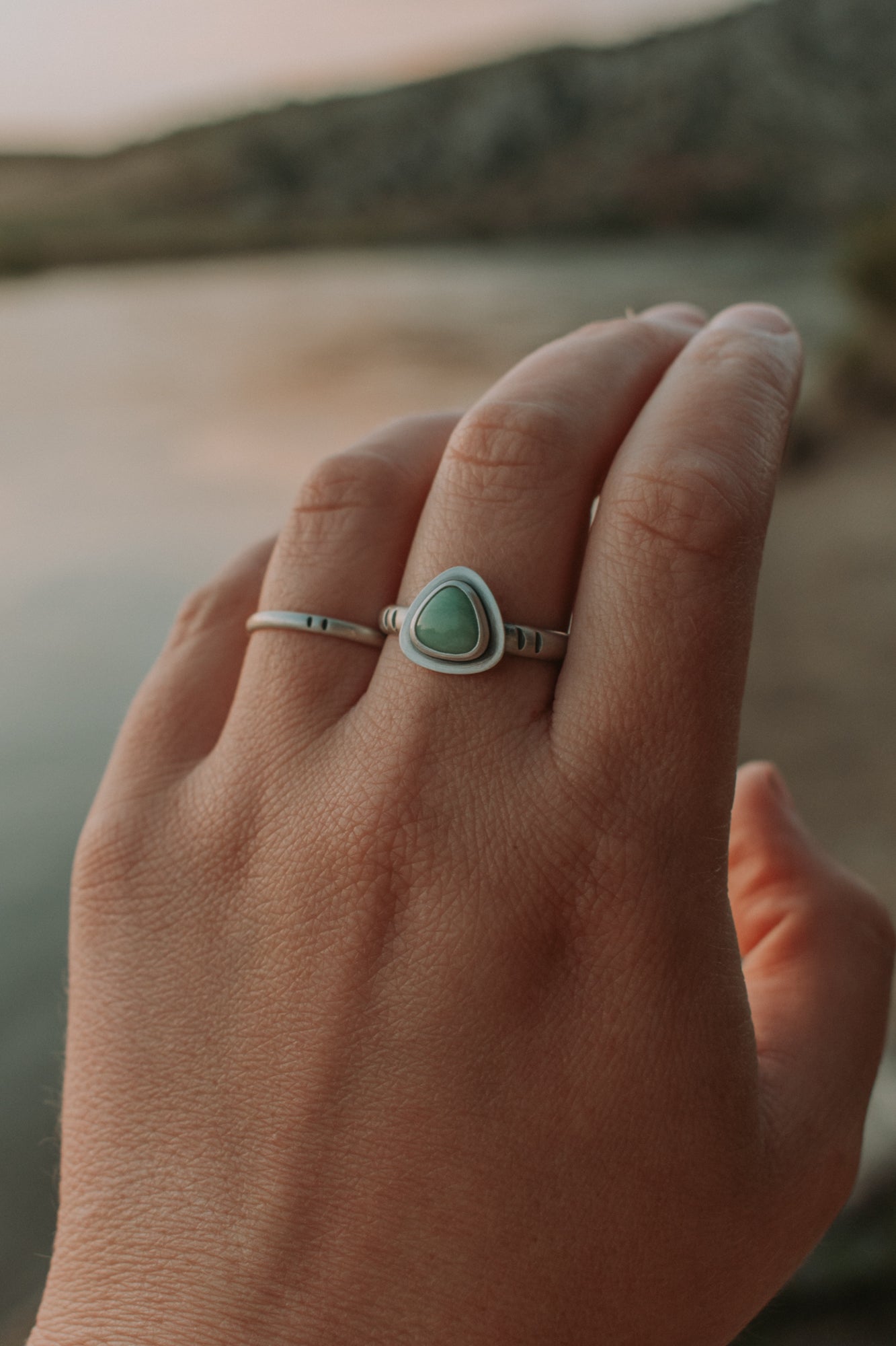 Dainty Triangle Variscite Ring - Size 10 - Third Hand Silversmith LLC handmade jewelry, Bozeman, Montana