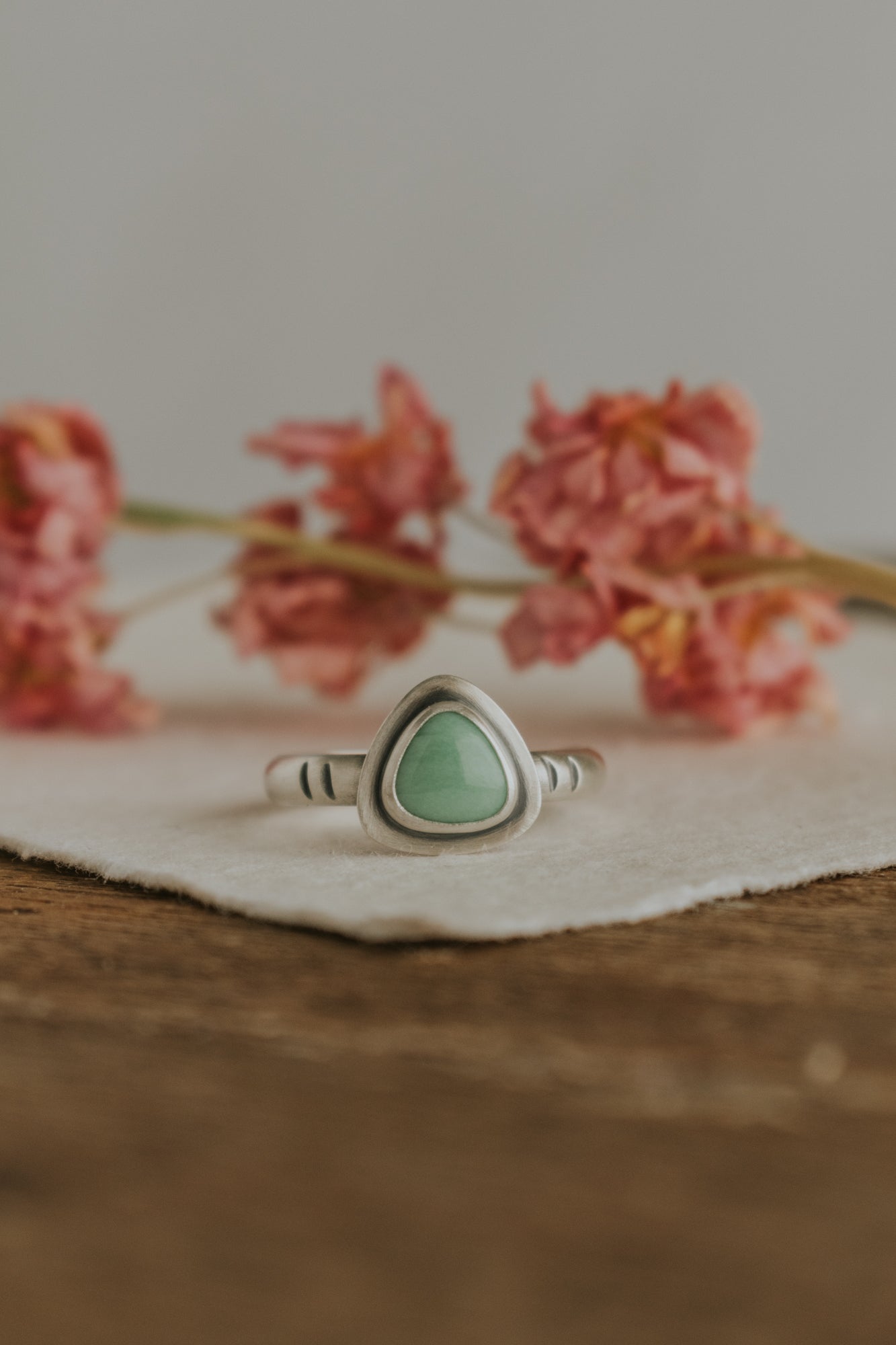 Dainty Triangle Variscite Ring - Size 10 - Third Hand Silversmith LLC handmade jewelry, Bozeman, Montana