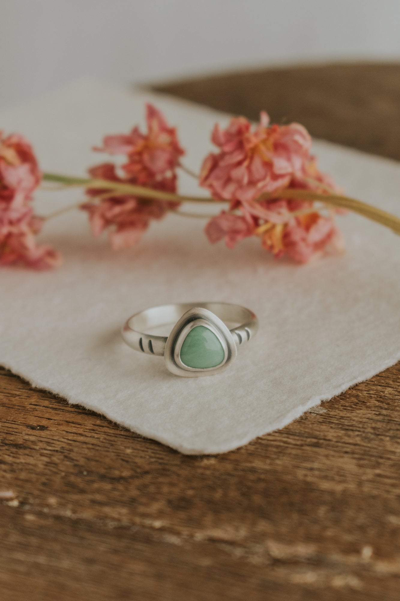 Dainty Triangle Variscite Ring - Size 10 - Third Hand Silversmith LLC handmade jewelry, Bozeman, Montana