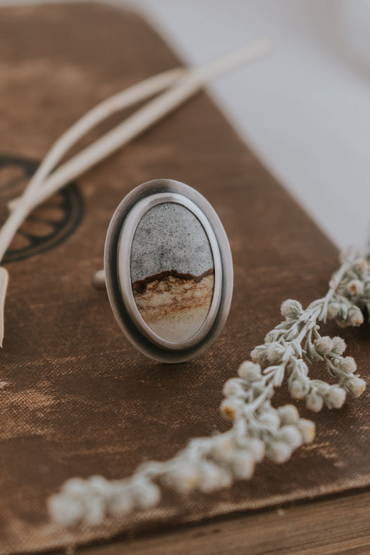 Desert Woman Statement Ring B - Size 9.25 - Third Hand Silversmith LLC handmade jewelry, Bozeman, Montana