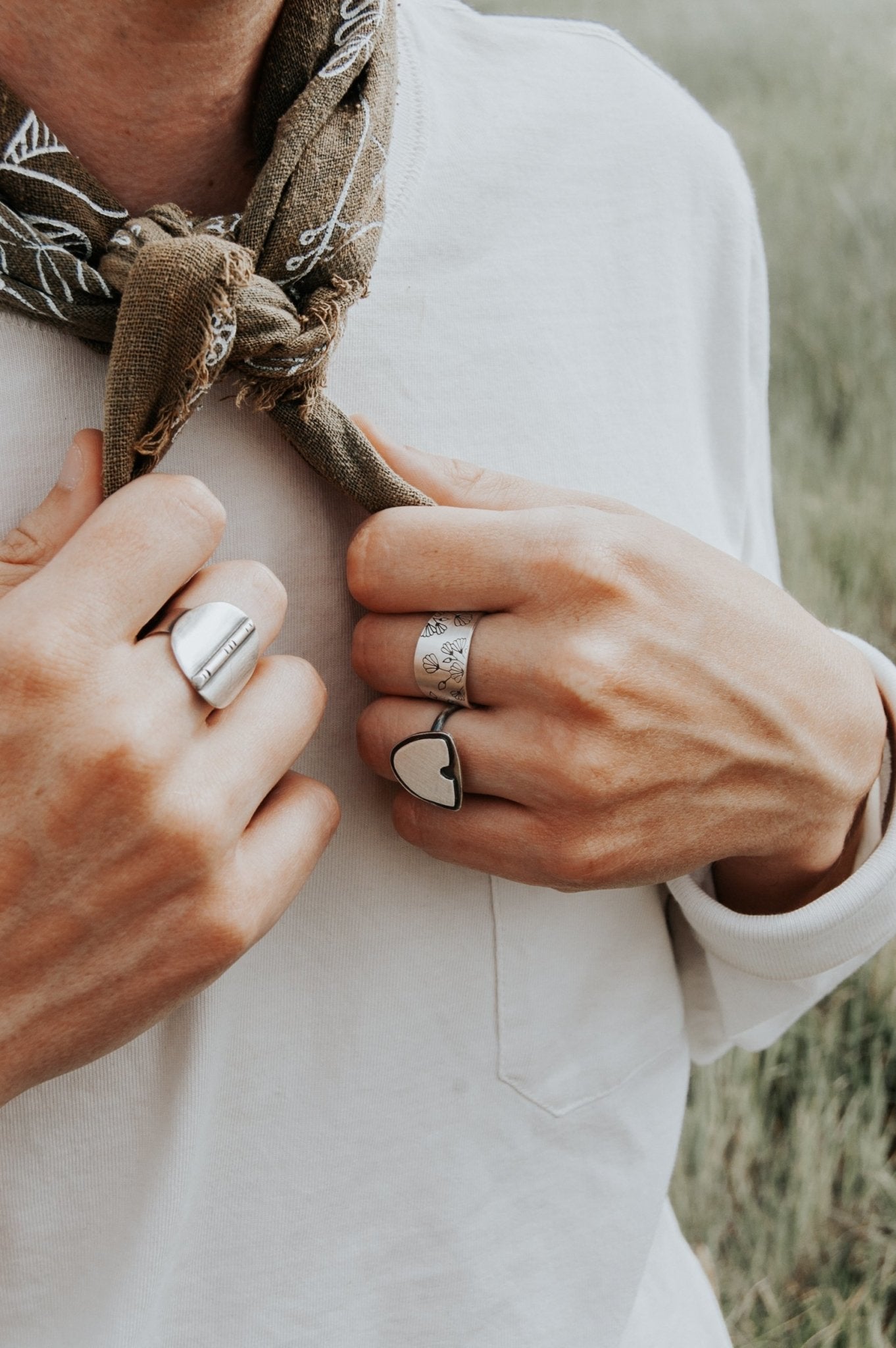 Flower Band Ring - Semi Adjustable - Third Hand Silversmith handmade jewelry, Bozeman, Montana