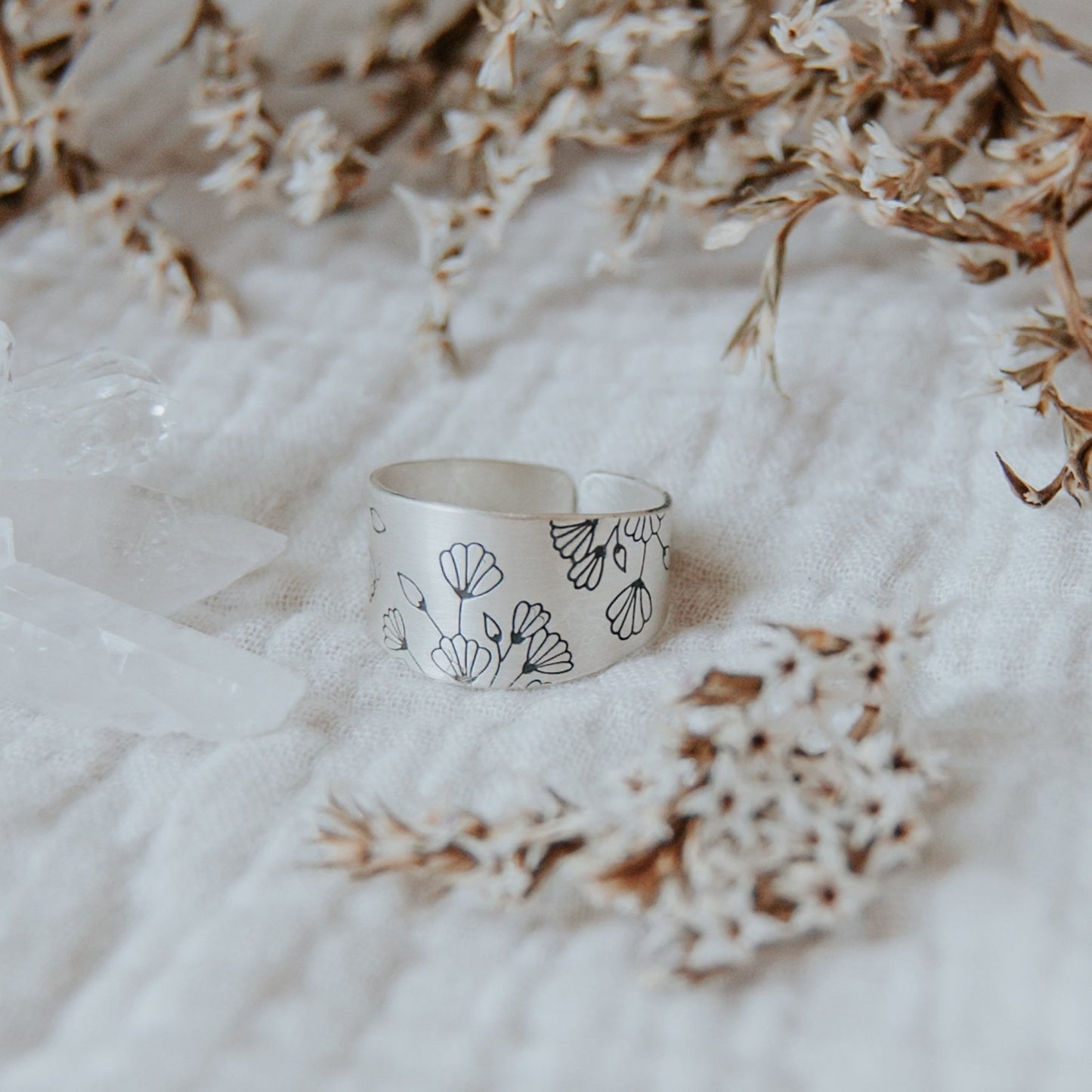 Flower Band Ring - Semi Adjustable - Third Hand Silversmith handmade jewelry, Bozeman, Montana