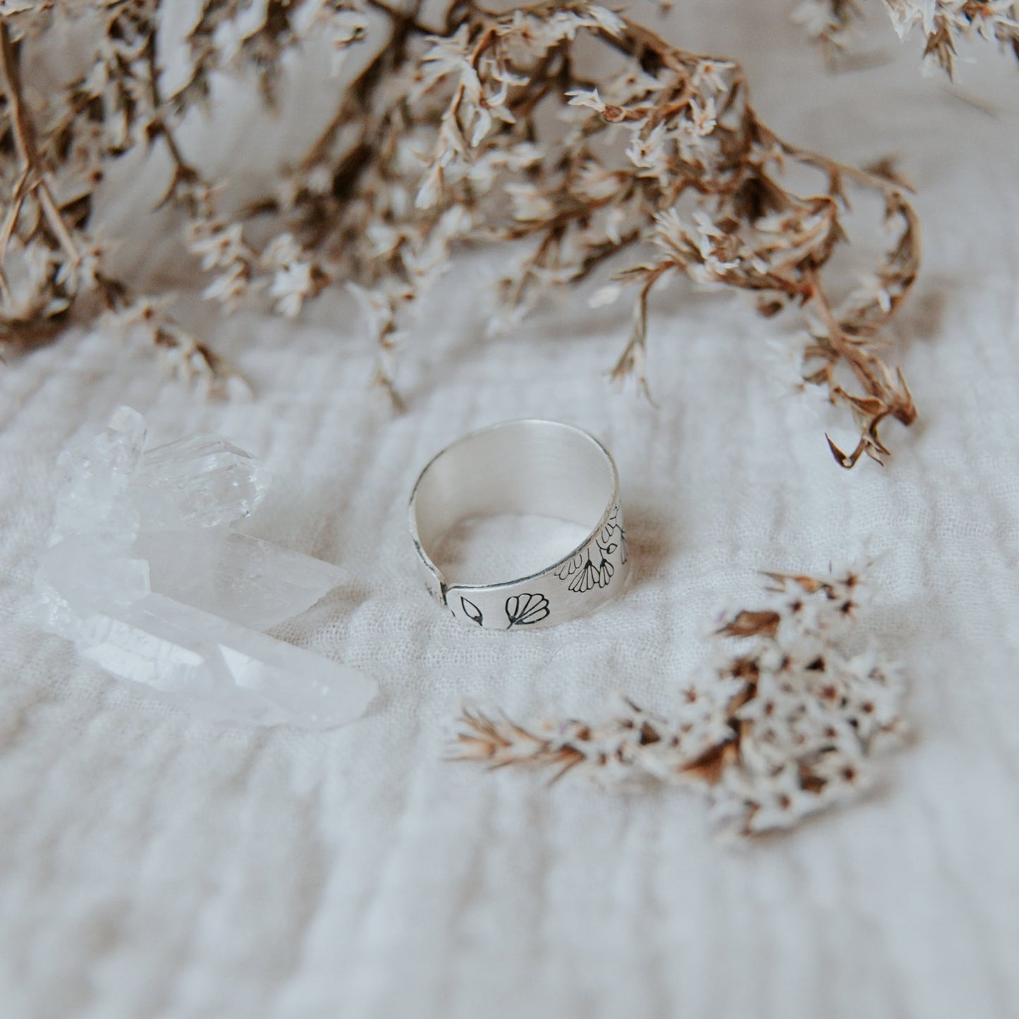 Flower Band Ring - Semi Adjustable - Third Hand Silversmith handmade jewelry, Bozeman, Montana