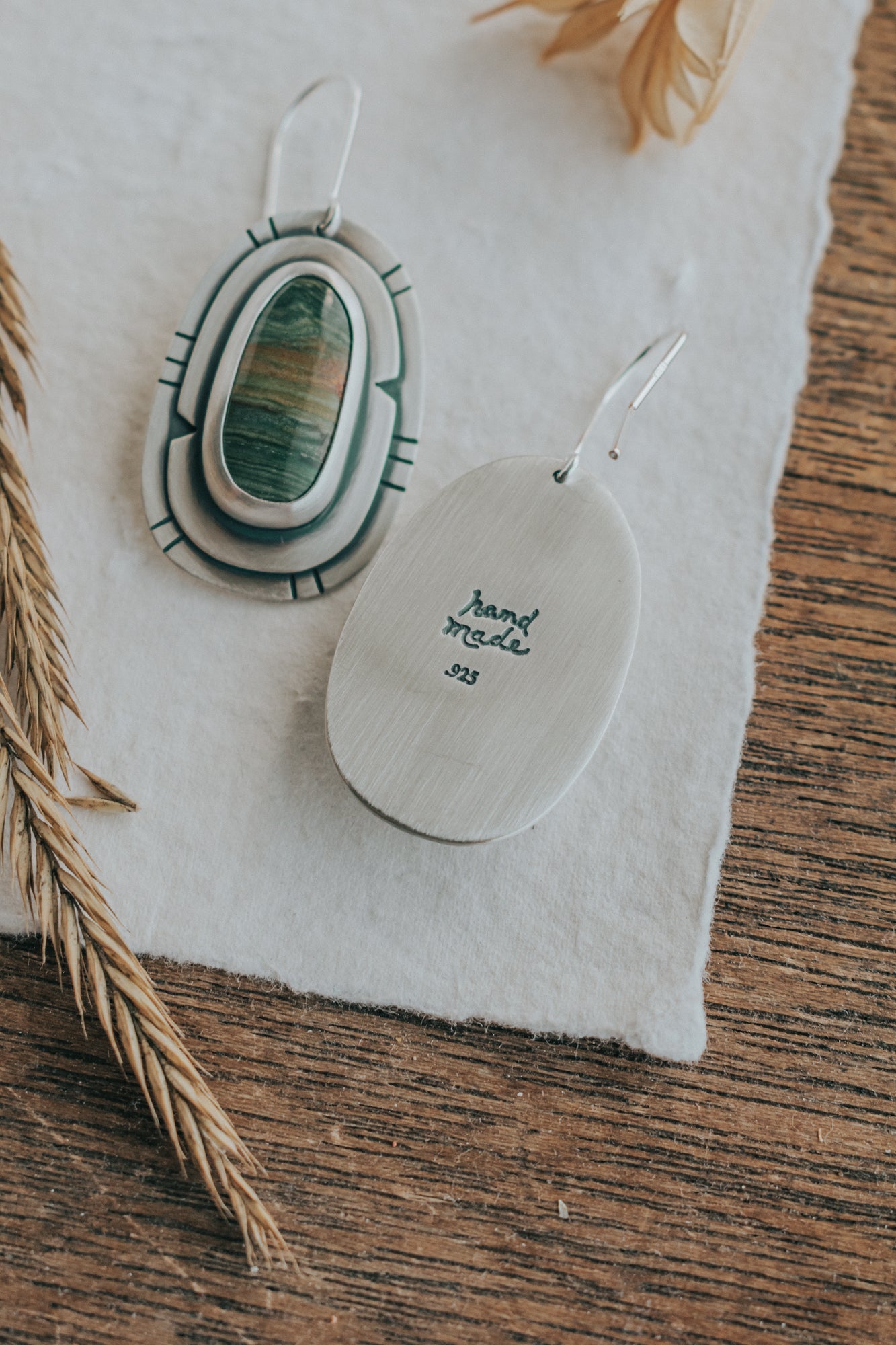 Green Mountain Jasper Statement Earrings - Third Hand Silversmith LLC handmade jewelry, Bozeman, Montana