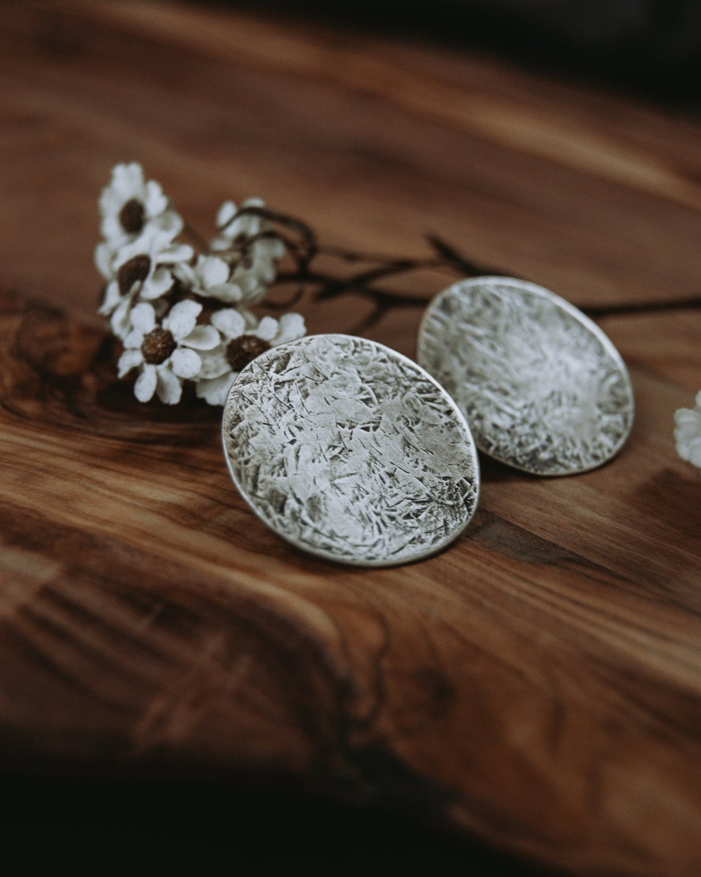 Large Full Moon Statement Stud Earrings - Third Hand Silversmith handmade jewelry, Bozeman, Montana