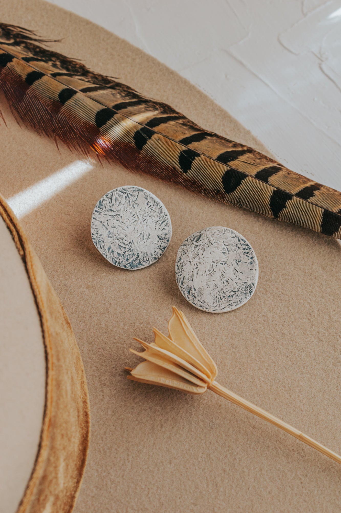 Large Full Moon Statement Stud Earrings - Third Hand Silversmith LLC handmade jewelry, Bozeman, Montana