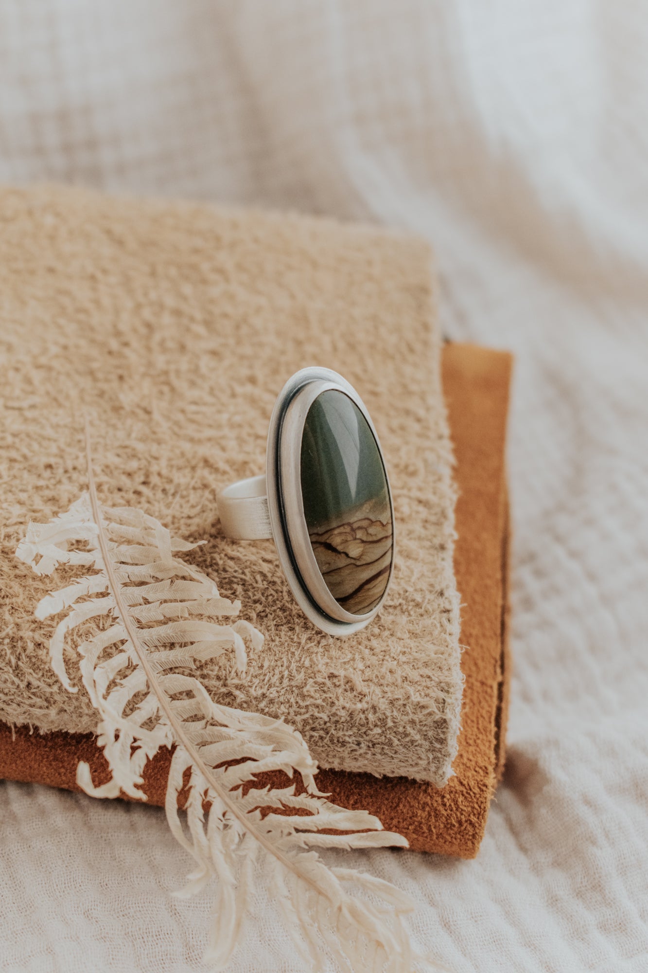 Large Oval Picture Jasper Statement Ring- Size 8.75 - Third Hand Silversmith LLC handmade jewelry, Bozeman, Montana