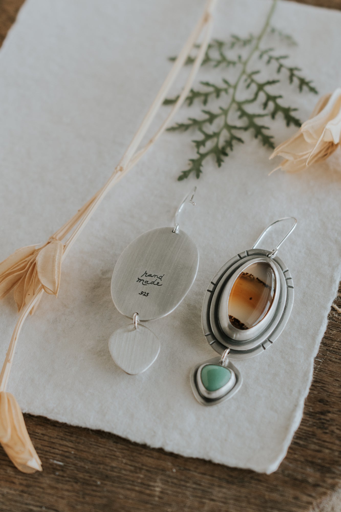 Montana Agate and Variscite Statement Earrings - Third Hand Silversmith LLC handmade jewelry, Bozeman, Montana