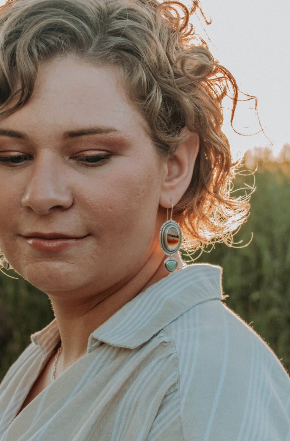 Montana Agate and Variscite Statement Earrings - Third Hand Silversmith LLC handmade jewelry, Bozeman, Montana