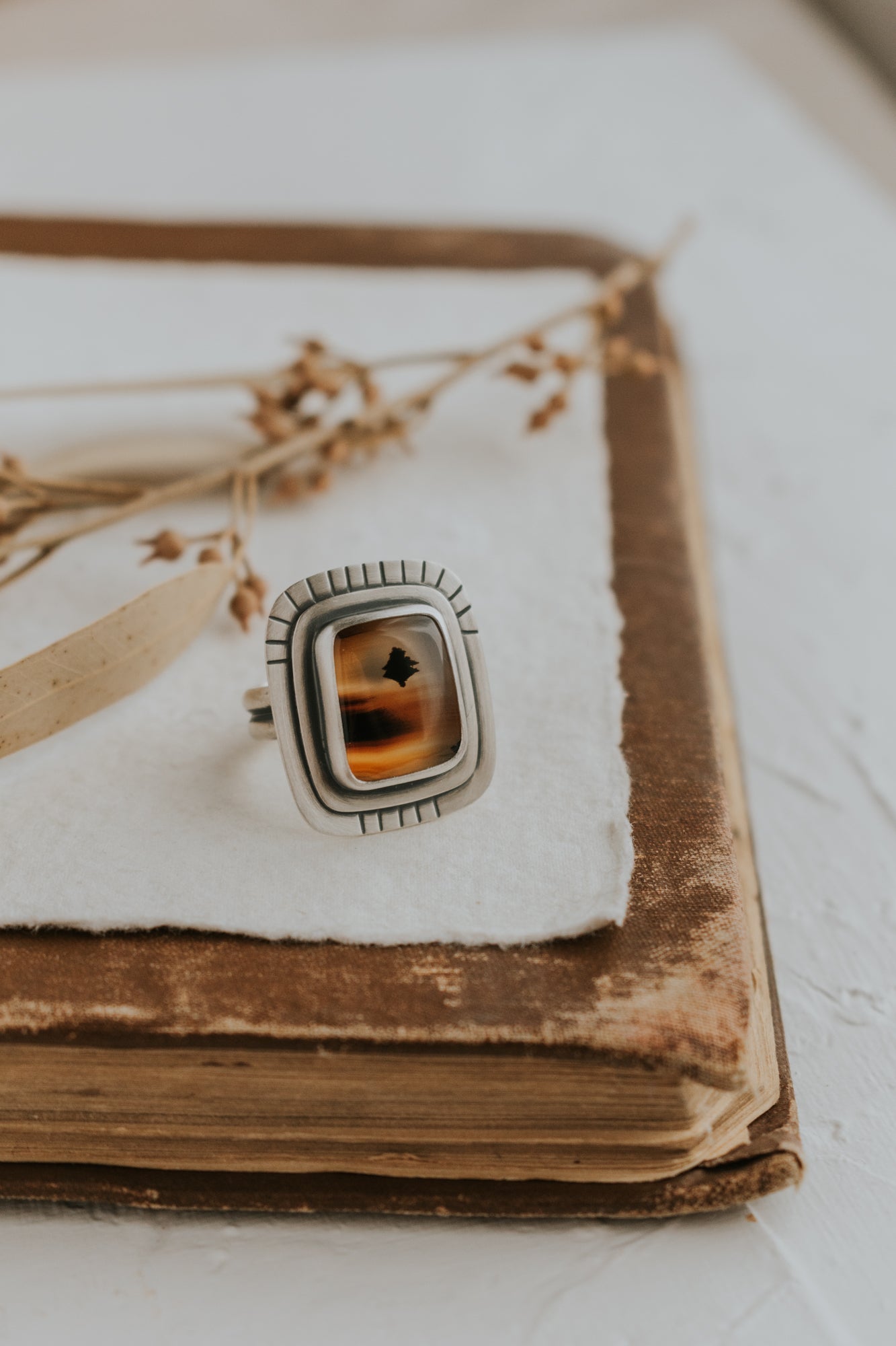 Montana Agate Pine Tree Ring - Size 6.5 - Third Hand Silversmith LLC handmade jewelry, Bozeman, Montana