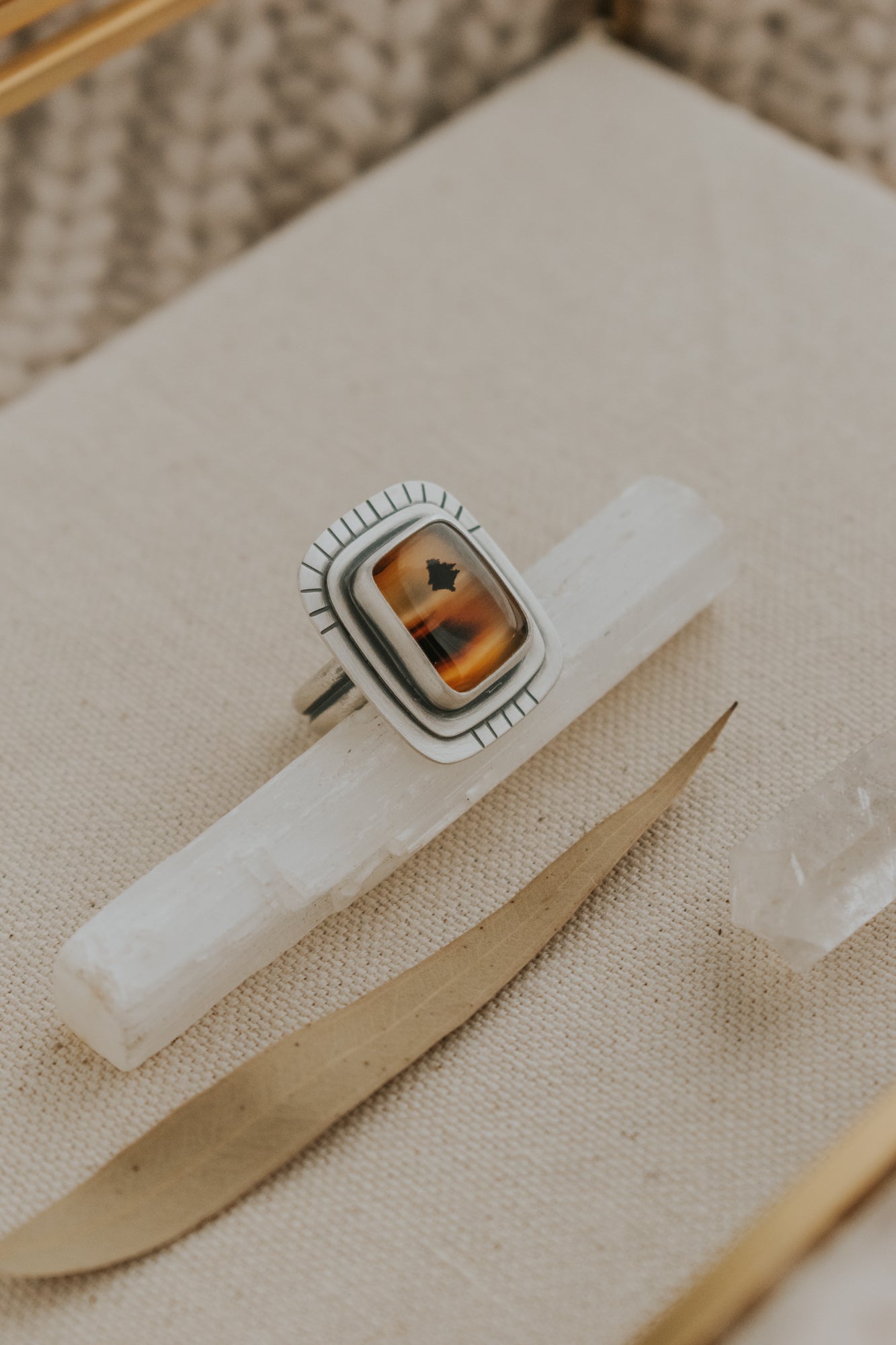 Montana Agate Pine Tree Ring - Size 6.5 - Third Hand Silversmith LLC handmade jewelry, Bozeman, Montana
