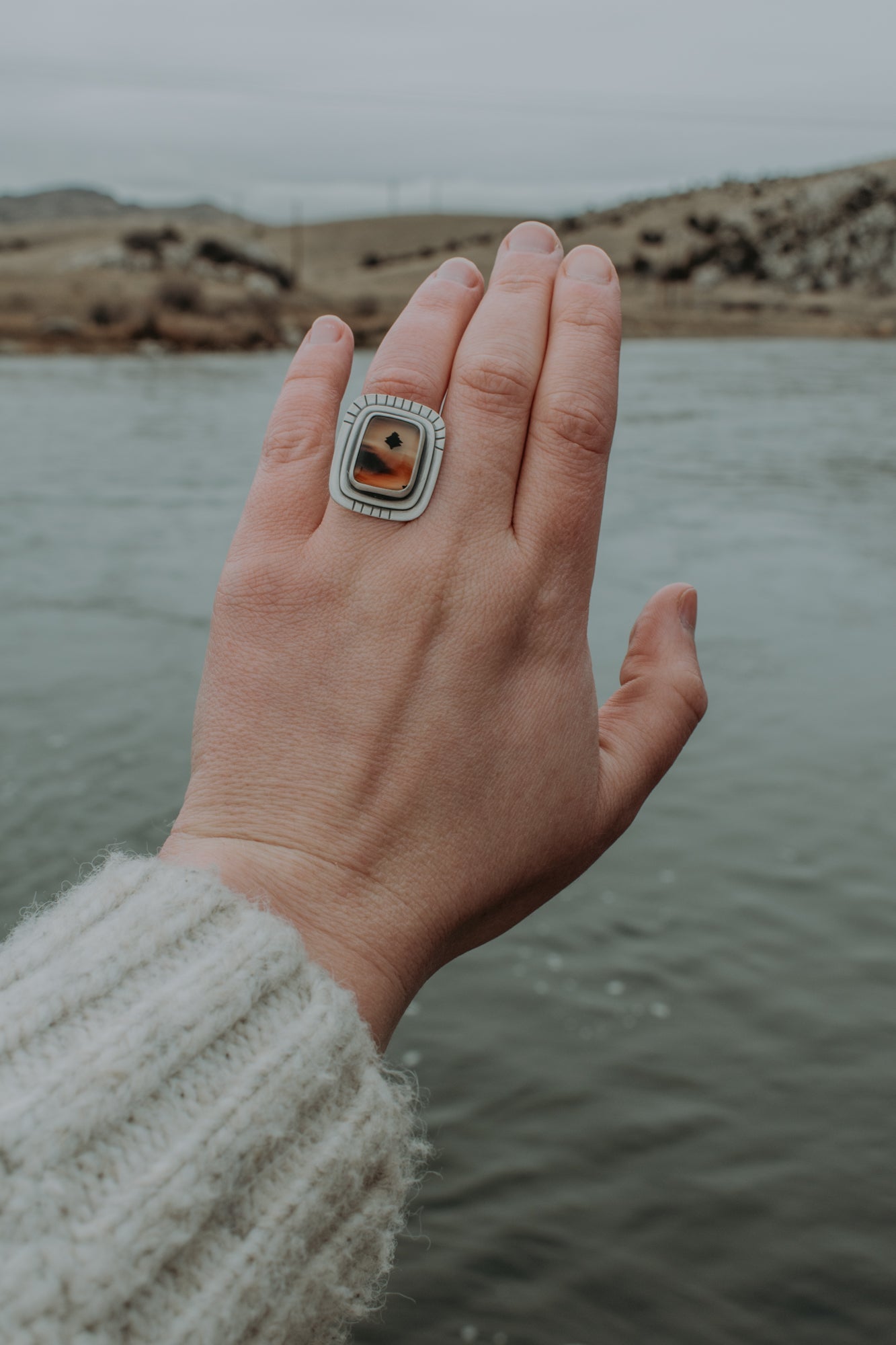 Montana Agate Pine Tree Ring - Size 6.5 - Third Hand Silversmith LLC handmade jewelry, Bozeman, Montana