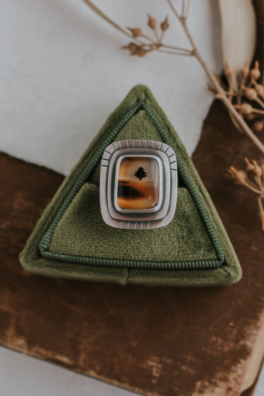 Montana Agate Pine Tree Ring - Size 6.5 - Third Hand Silversmith LLC handmade jewelry, Bozeman, Montana