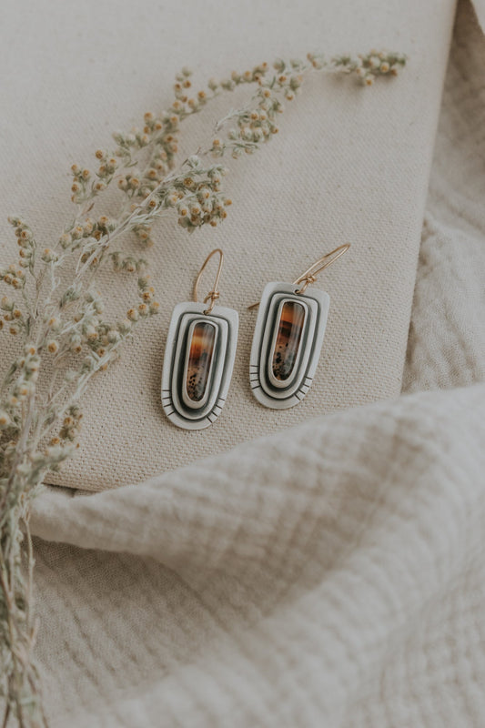 Montana Agate Statement Earrings with Gold-Filled Earwires - Third Hand Silversmith LLC handmade jewelry, Bozeman, Montana