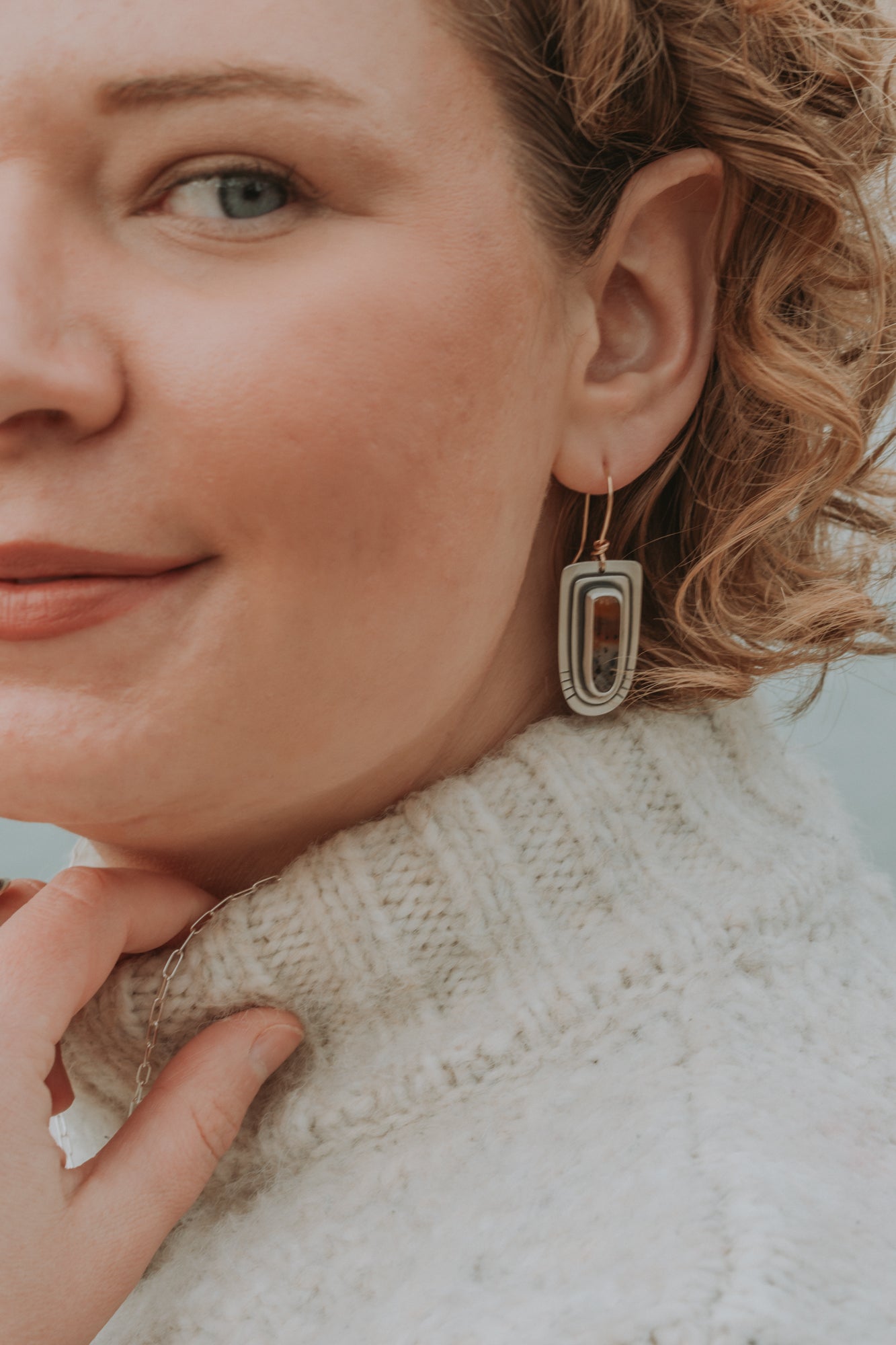 Montana Agate Statement Earrings with Gold-Filled Earwires - Third Hand Silversmith LLC handmade jewelry, Bozeman, Montana