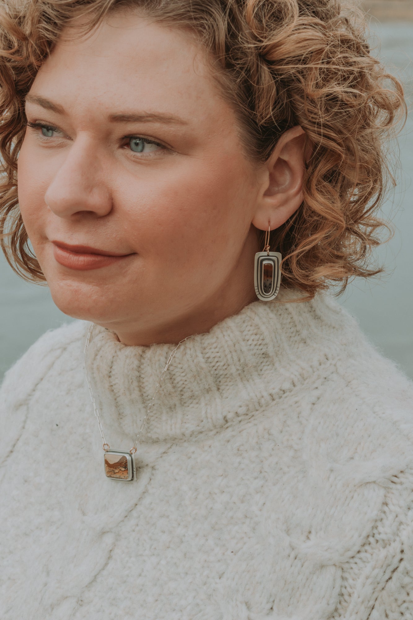 Montana Agate Statement Earrings with Gold-Filled Earwires - Third Hand Silversmith LLC handmade jewelry, Bozeman, Montana