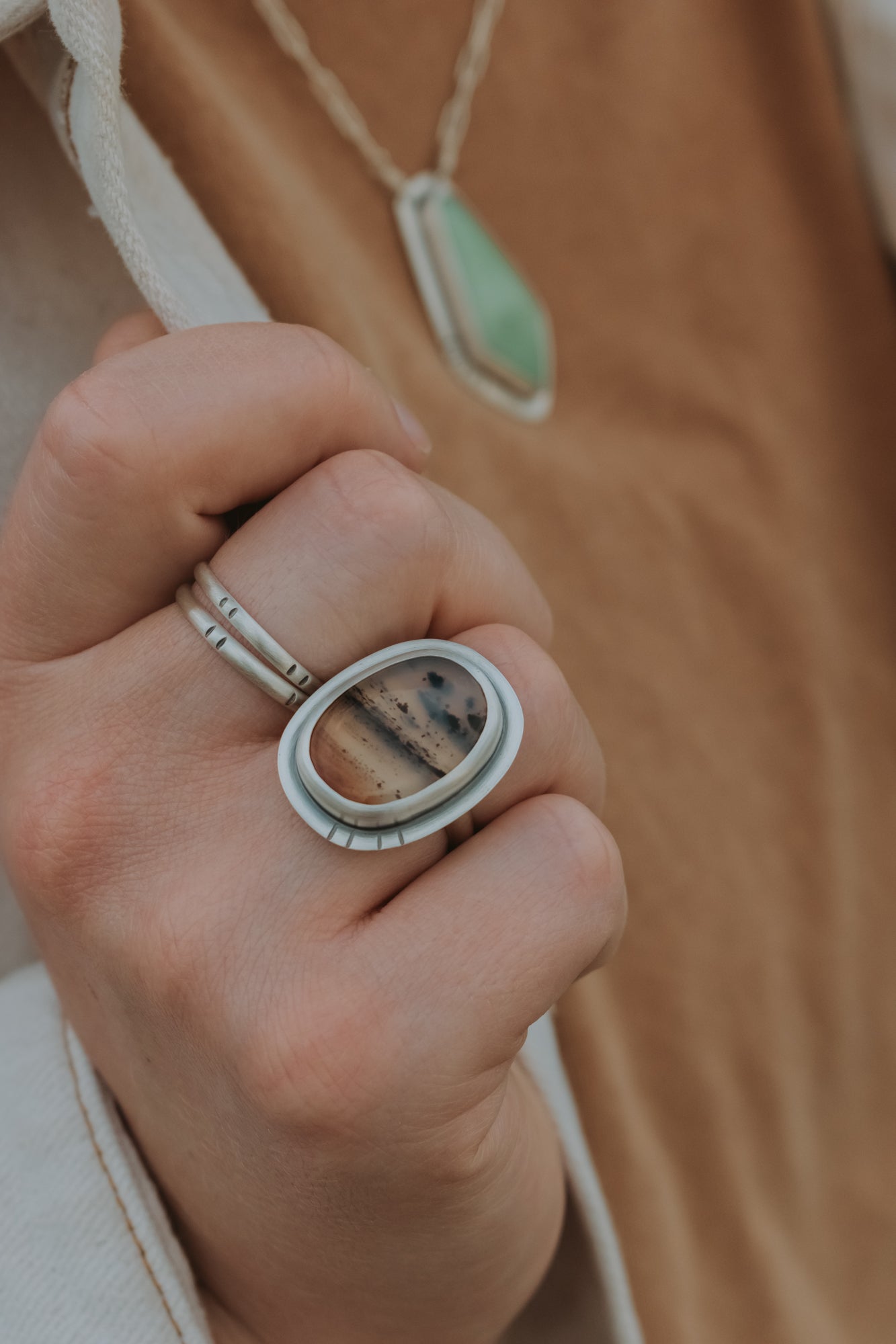 Montana Agate Statement Ring - Size 6.75 - Third Hand Silversmith LLC handmade jewelry, Bozeman, Montana