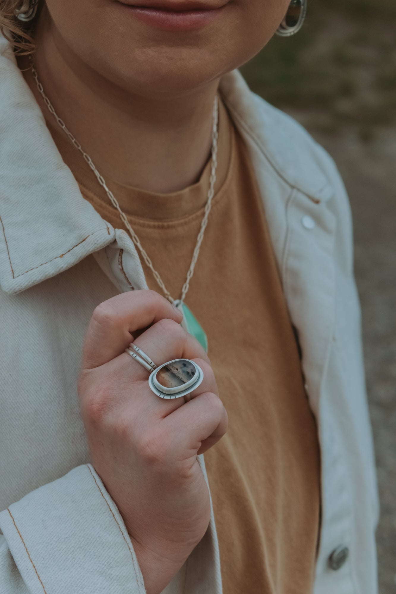 Montana Agate Statement Ring - Size 6.75 - Third Hand Silversmith LLC handmade jewelry, Bozeman, Montana