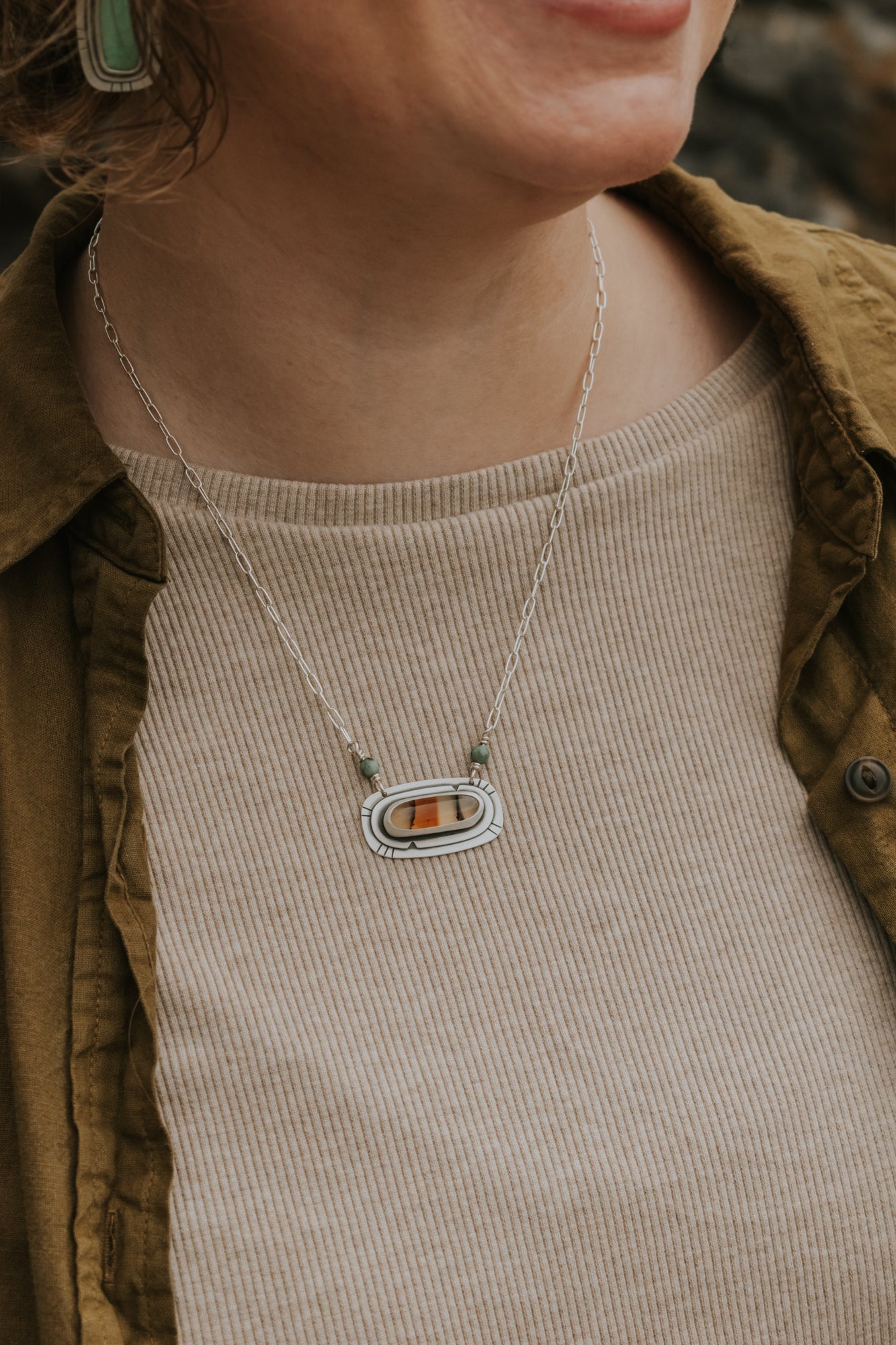 Montana Agate + Turquoise Necklace - Third Hand Silversmith LLC handmade jewelry, Bozeman, Montana