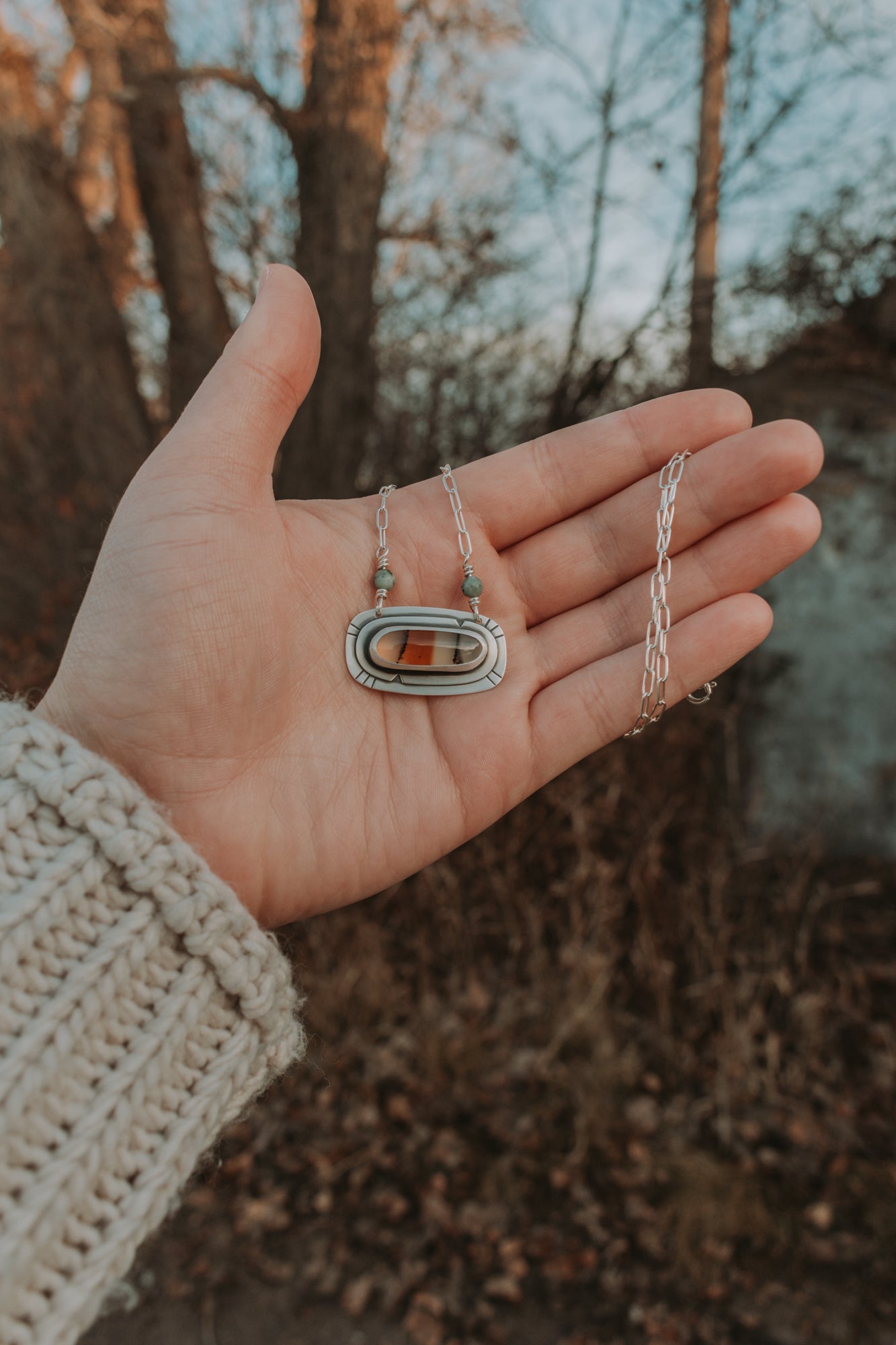 Montana Agate + Turquoise Necklace - Third Hand Silversmith LLC handmade jewelry, Bozeman, Montana