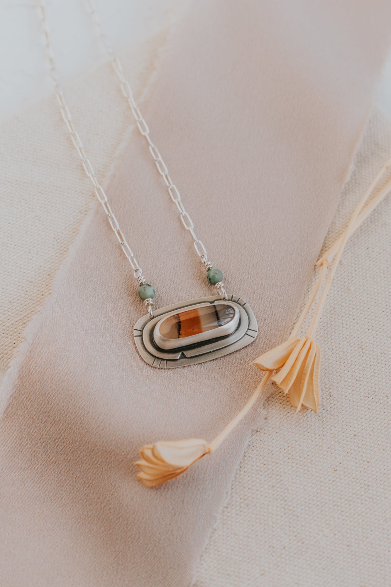 Montana Agate + Turquoise Necklace - Third Hand Silversmith LLC handmade jewelry, Bozeman, Montana