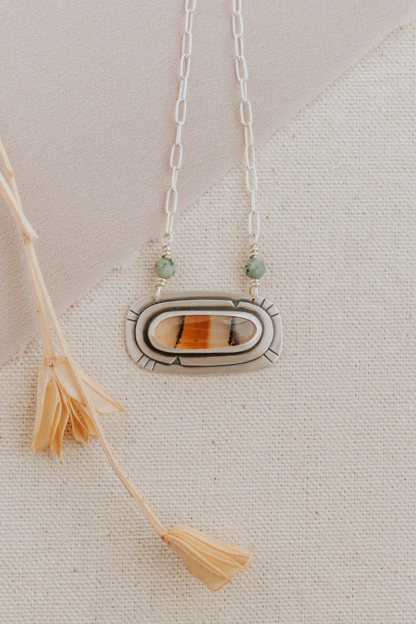Montana Agate + Turquoise Necklace - Third Hand Silversmith LLC handmade jewelry, Bozeman, Montana