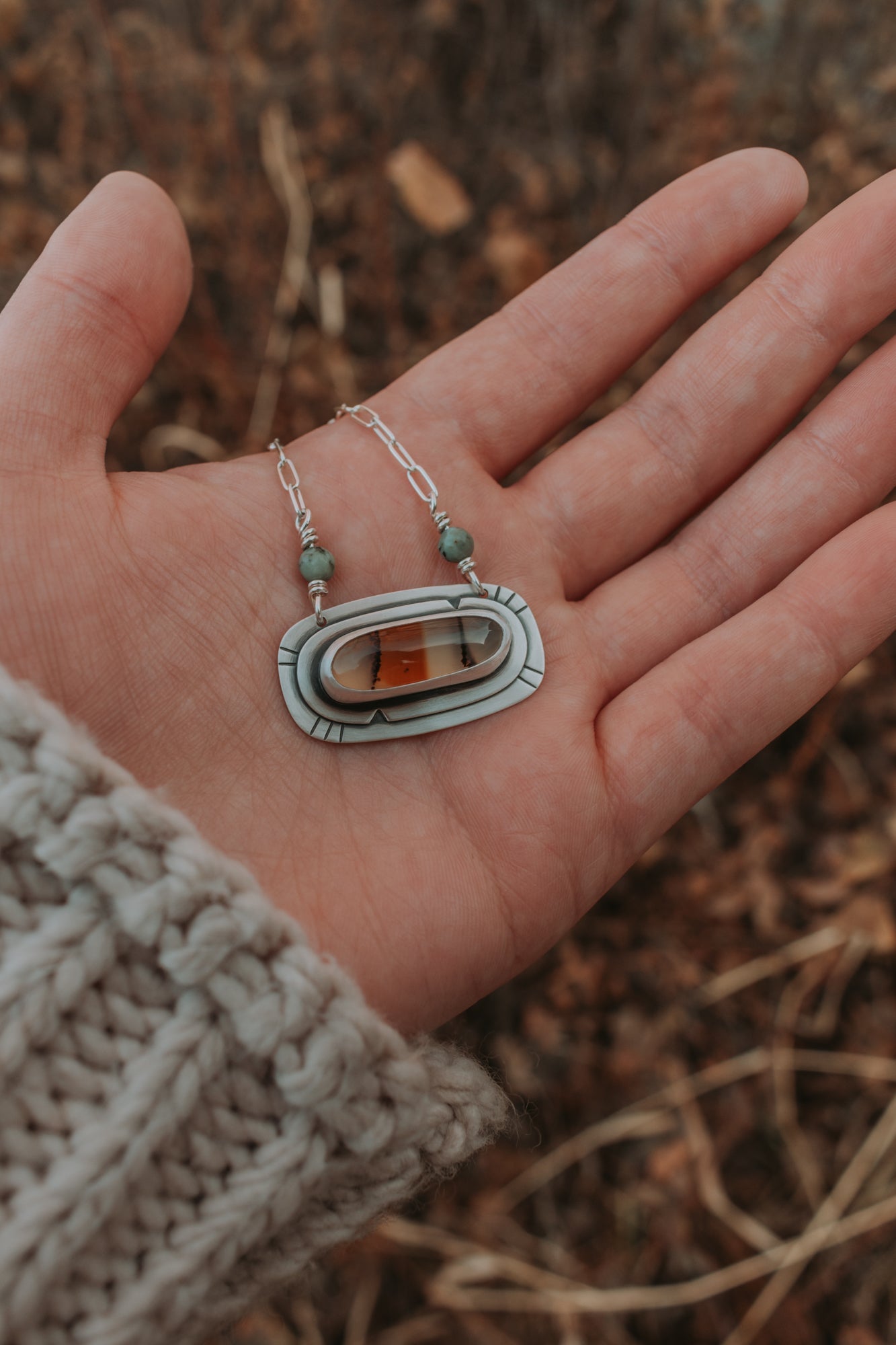 Montana Agate + Turquoise Necklace - Third Hand Silversmith LLC handmade jewelry, Bozeman, Montana